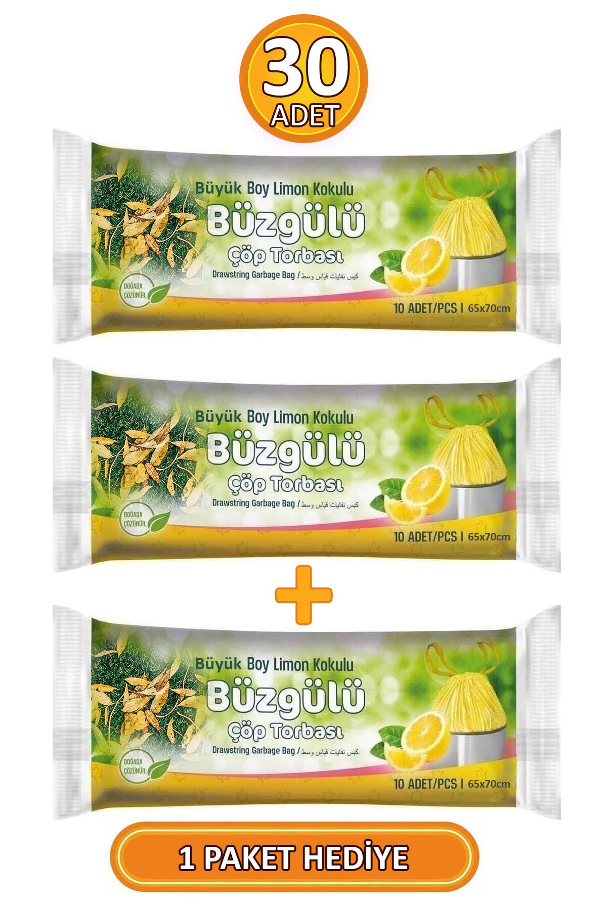 garaccu-Large Size Lemon Scented Drawstring 65X70 cm Garbage Bag Bag 3 Pack - 30 Pieces 2