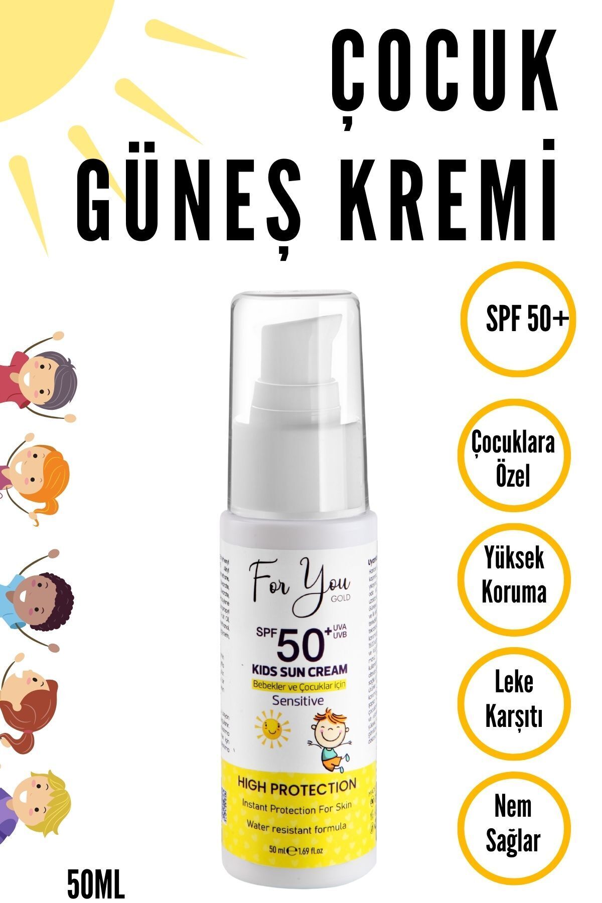 For You Gold Bebek Ve Çocuklar Için Spf50+ Çok Yüksek Koruma Faktörlü Güneş Kremi fotoğrafı 3 (önizleme)