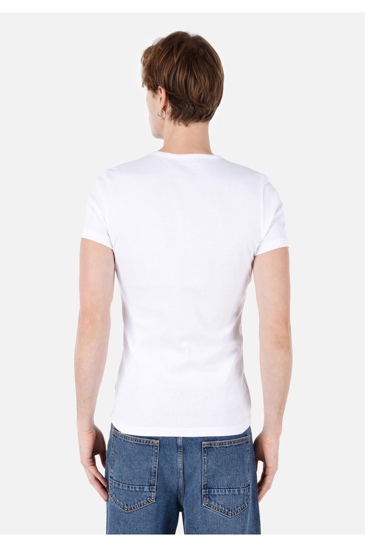 Colin's-Tricou alb cu mânecă scurtă pentru bărbați, tricotat cu gât cu plăcuță 2