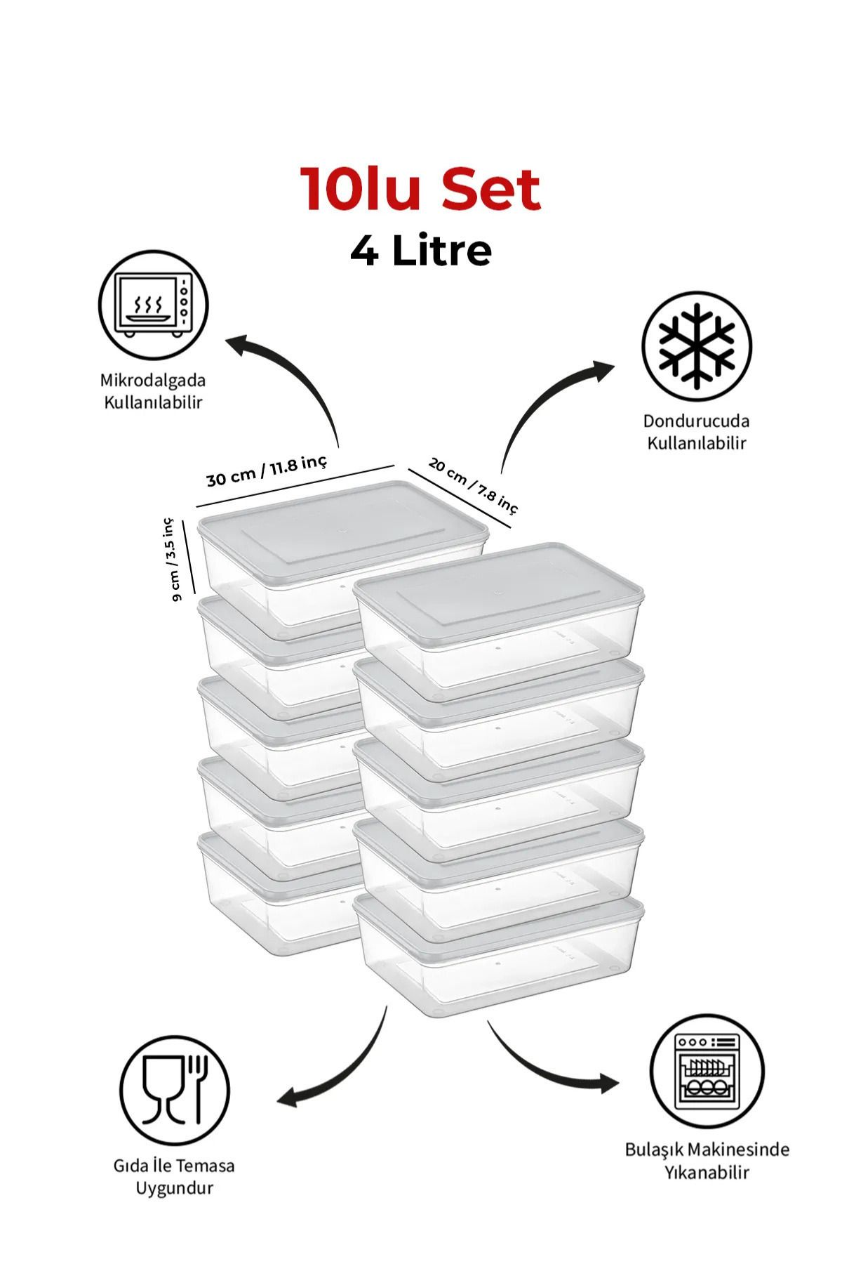 Espas Home-Freshkeep Storage Container Set of 10 Suitable for Microwave and Deep Freezer - White / 10*4000 ml 1