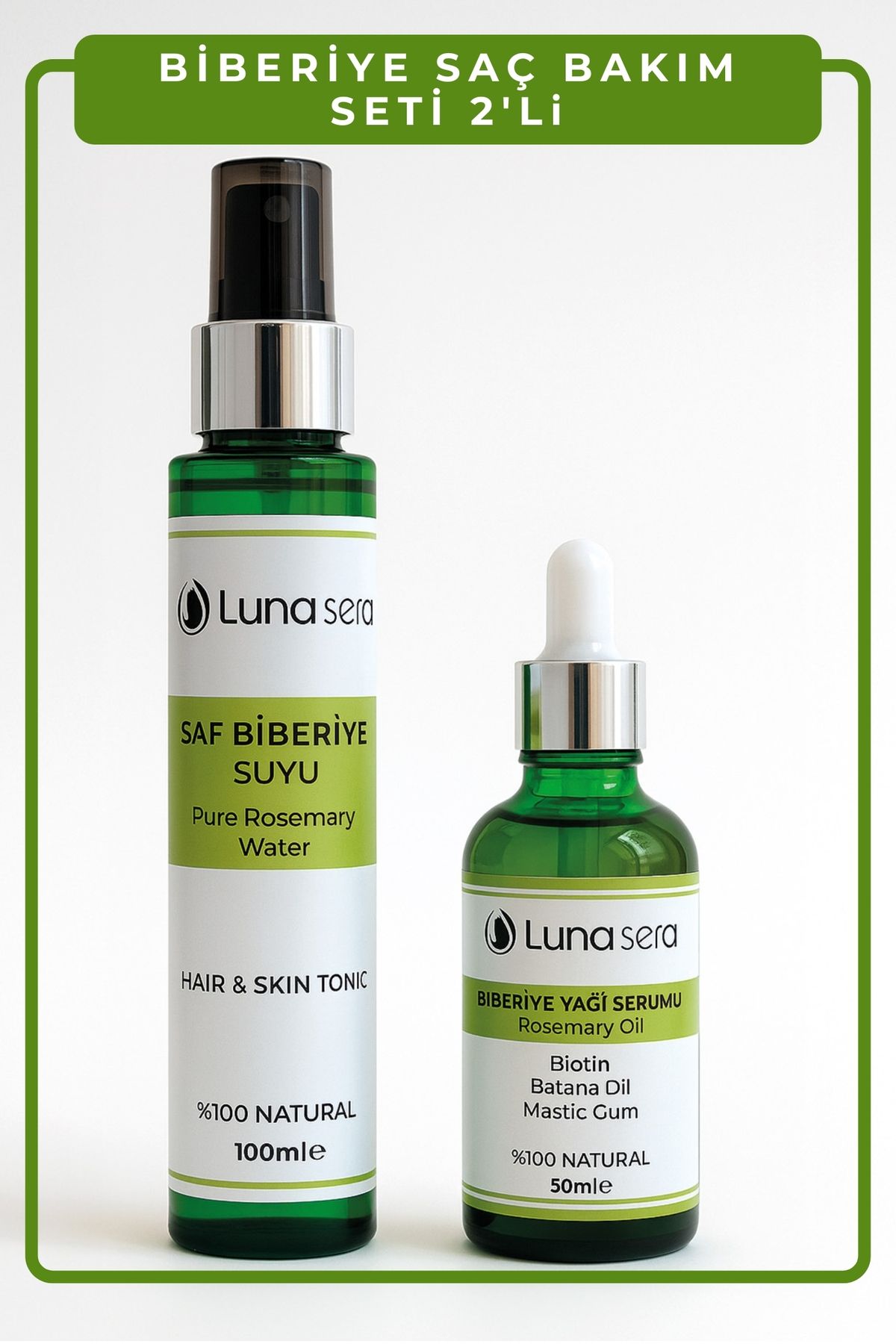 lunasera Dökülme ve Kepek Karşıtı Biberiye Saç Bakım Seti İkili (Serum 50 ml,tonik 100 ml)