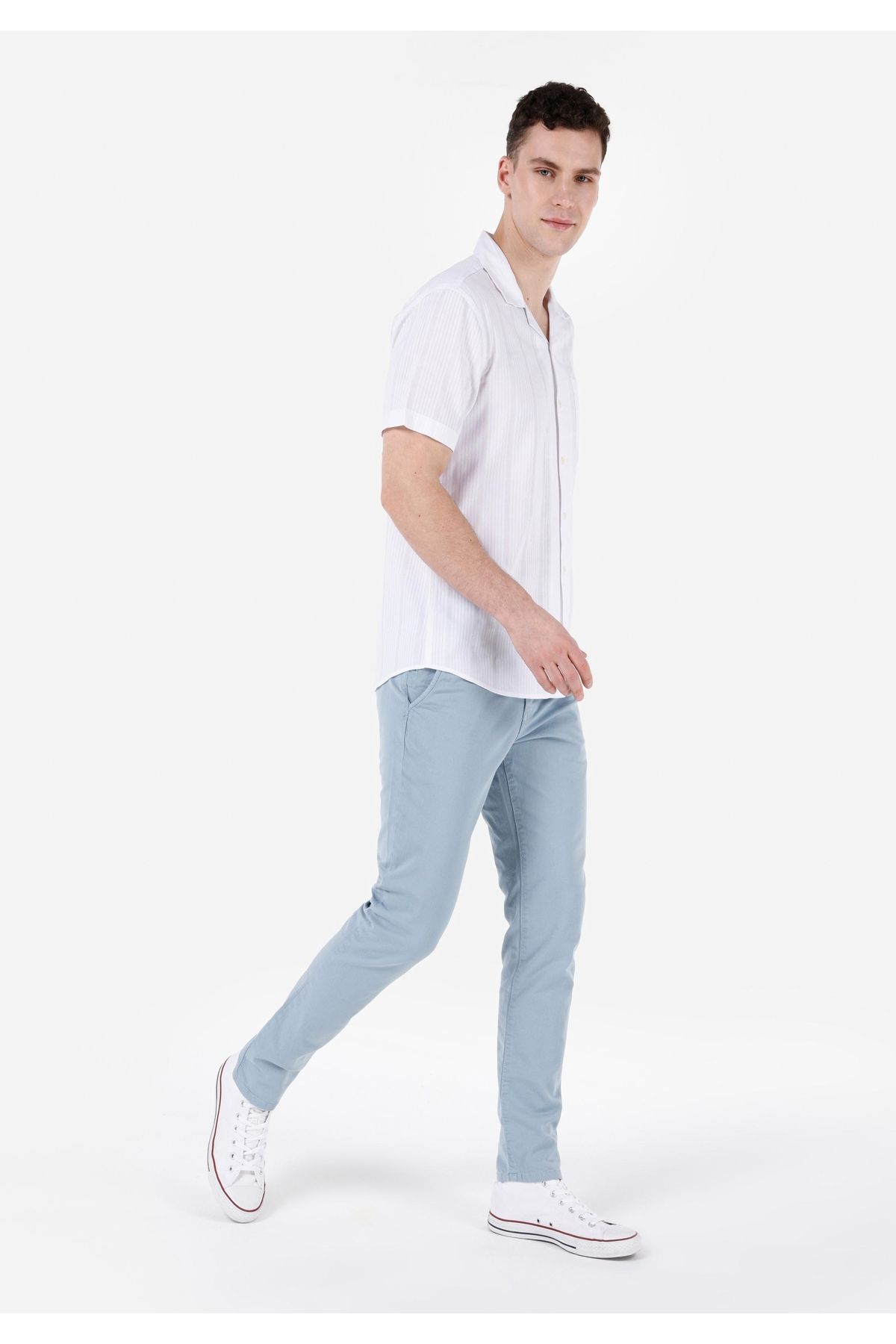 Colin's-Slim Fit Mid Waist Straight Leg Men's Blue Trousers 3