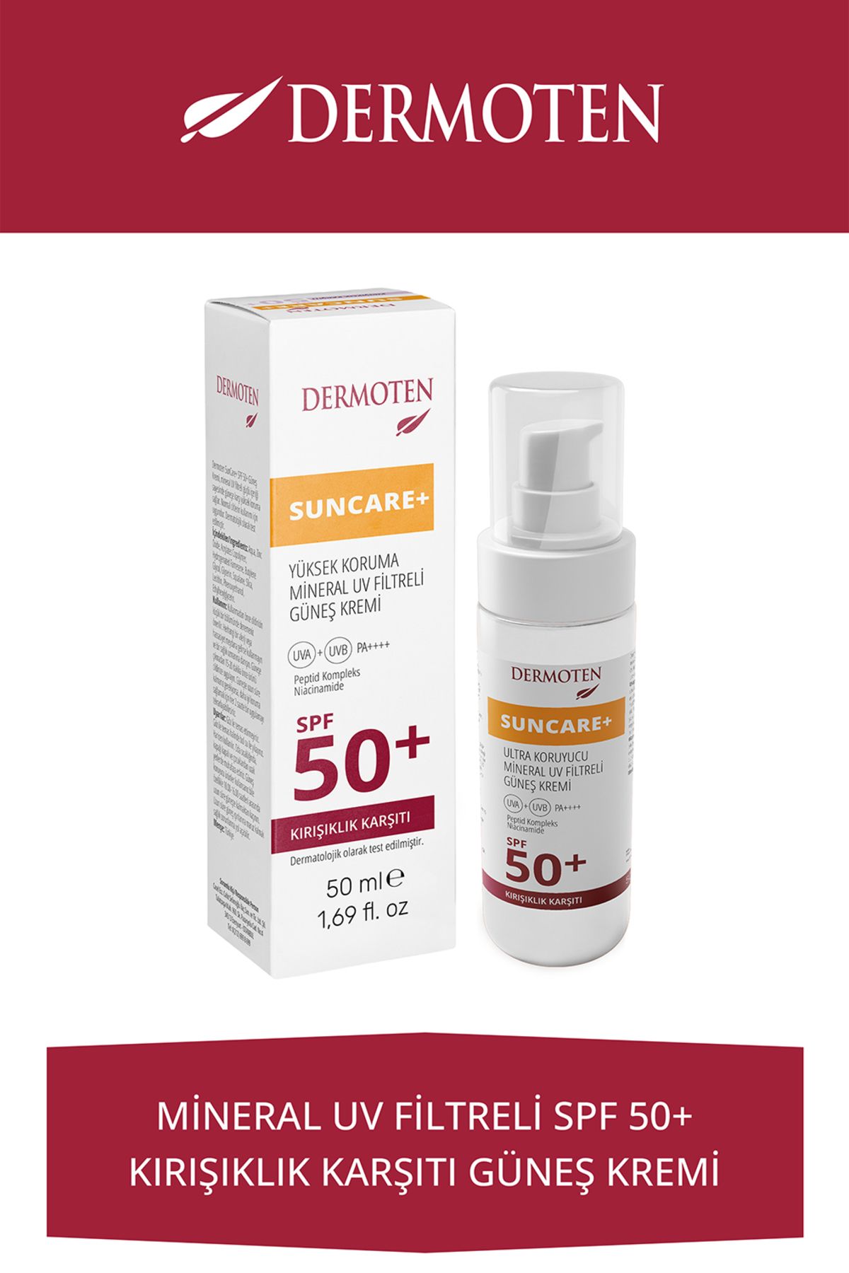 Dermoten SUNCARE+ SPF50 GÜNEŞ KREMİ KIRIŞIKLIK KARŞITI