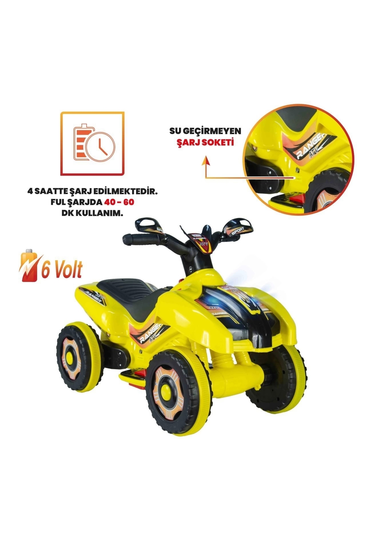 Genel Markalar Led Işıklı Müzikli Akülü  Araba Atv Motor 2-4 Yaş - 6V fotoğrafı 3 (önizleme)
