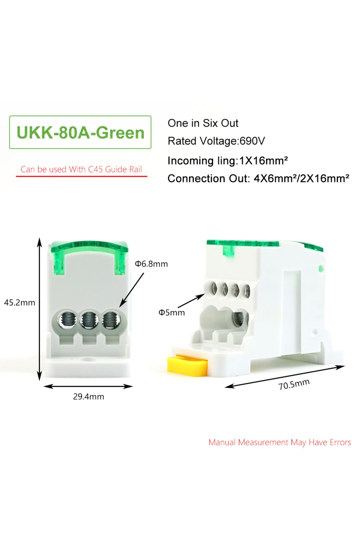 Choice-Green-80a Ukk80a Single-pole Splitter Box Large Current One Into Multiple Branch Line Terminal Rail 1