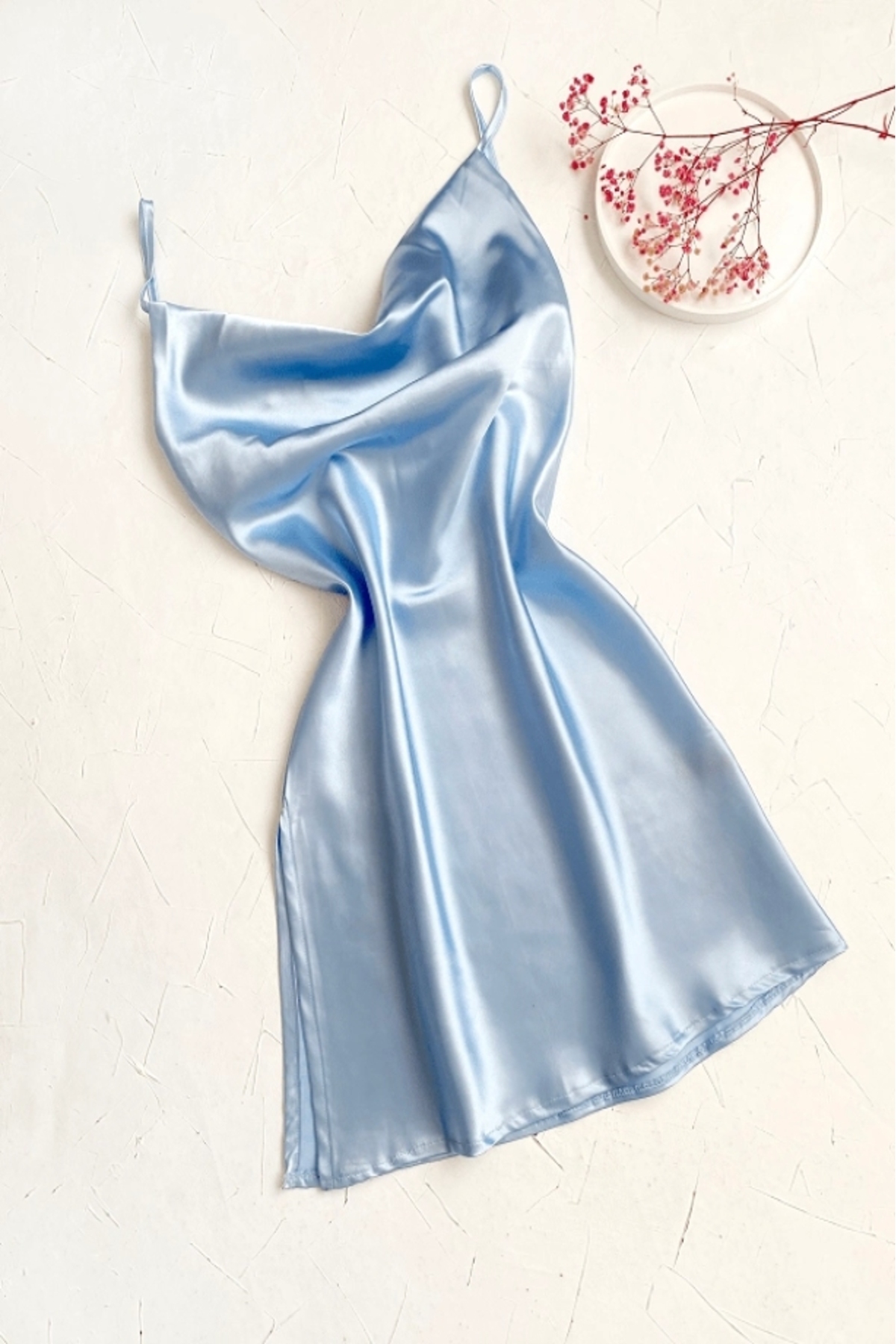 gc gece incisi Yırtmaçlı Degaje Yaka Saten Gecelik