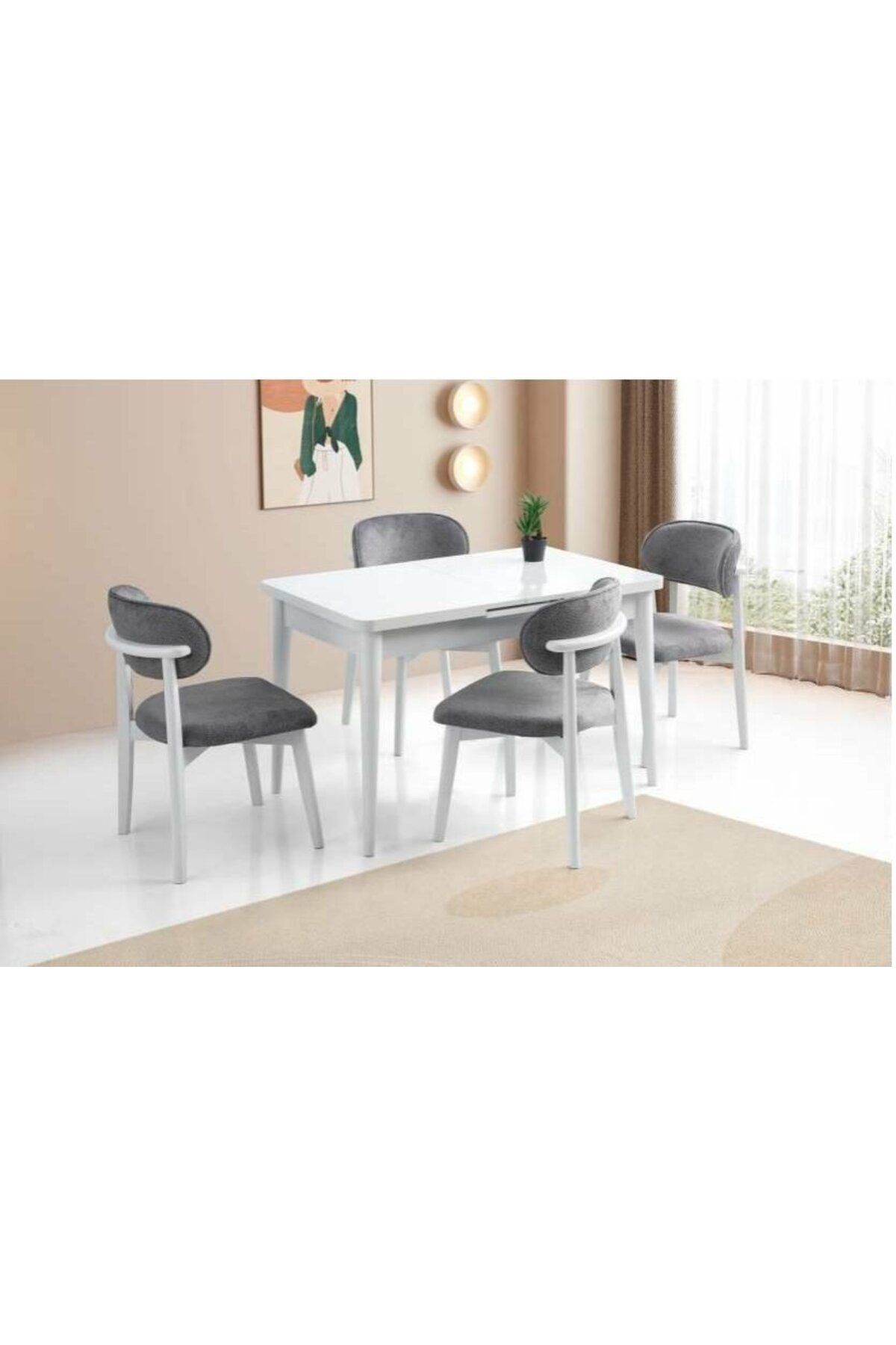 Yuvaset Home MDF Masa/Beyaz-Polo Sandalye Masa Takımı