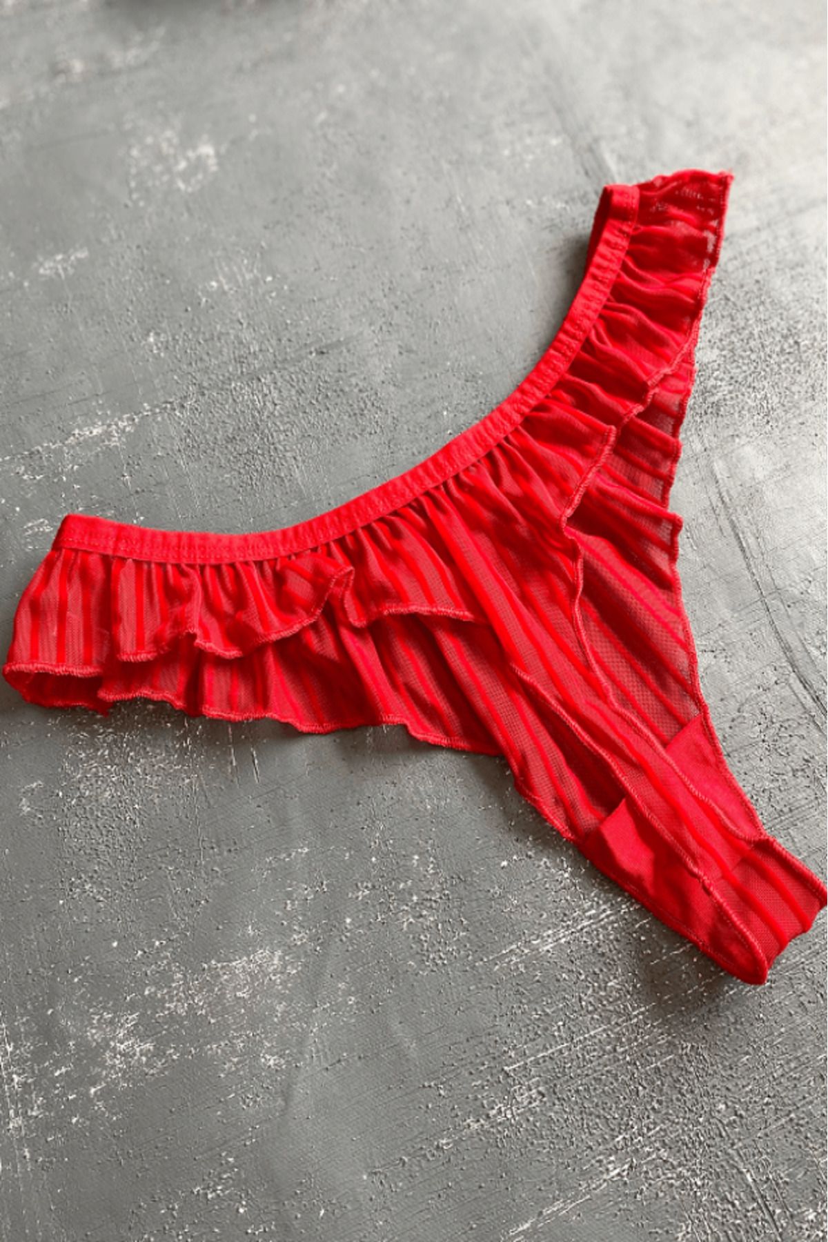Gece İncisi-Transparent Velvet Printed Pleated Thong 3