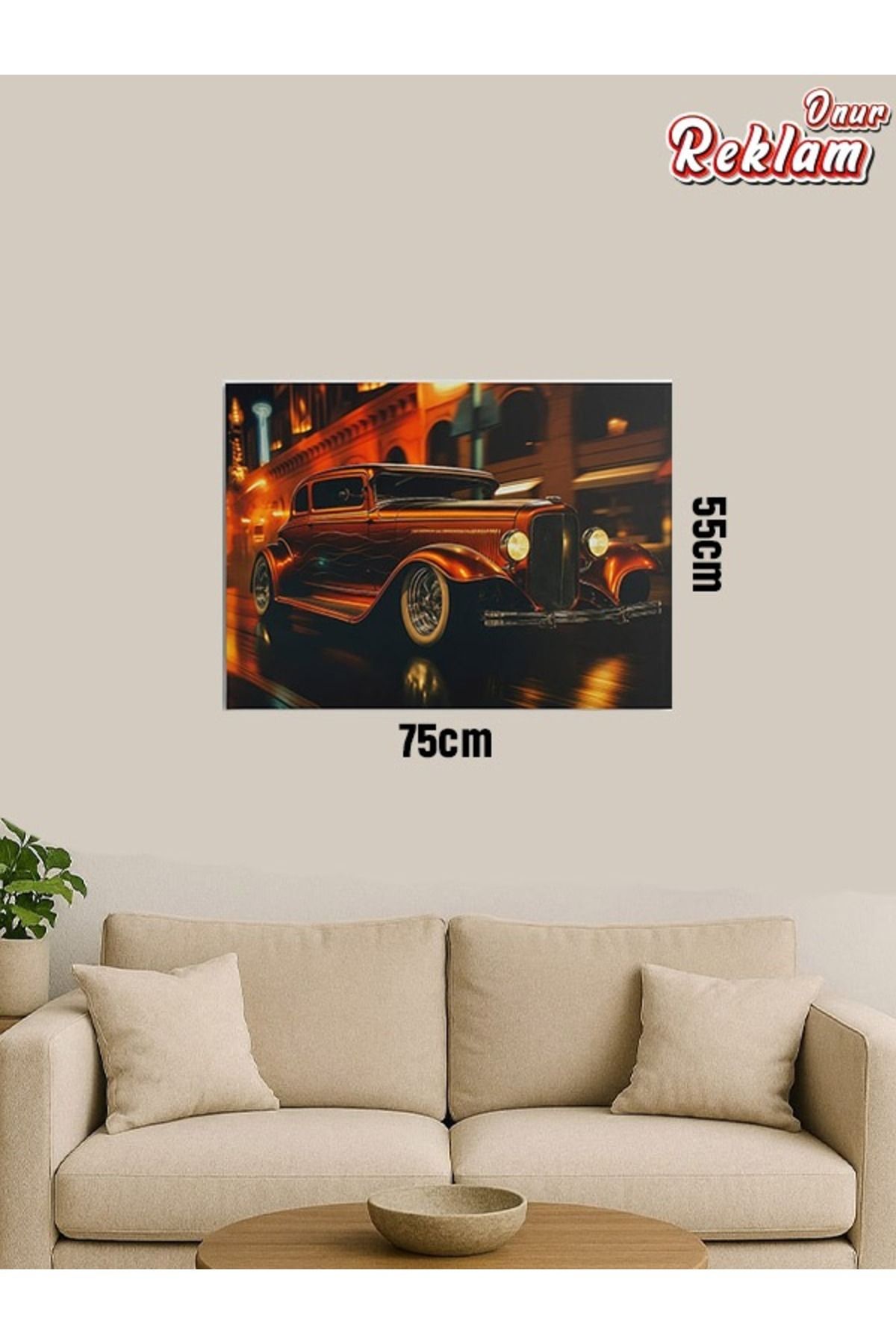 onurreklamonline Klasik Araba Temalı Dekota Tablo – 75x55 cm – Retro Tarz Duvar Dekoru – Hafif & Şık Tasarım