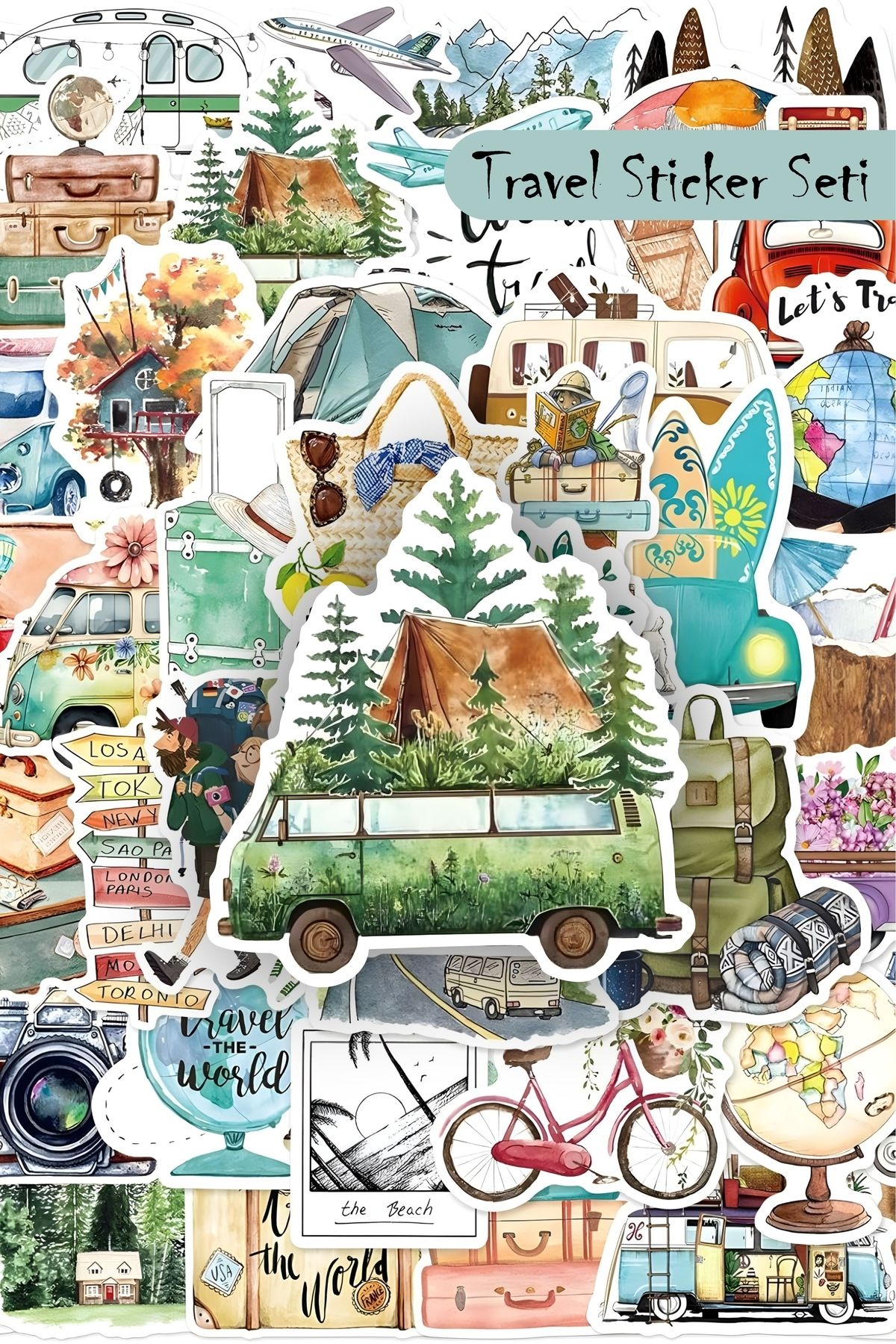 Grafikup 100 Adet Travel Sticker Seti - Reading Bullet Journal Scrapbook Ajanda Laptop Telefon Sticker