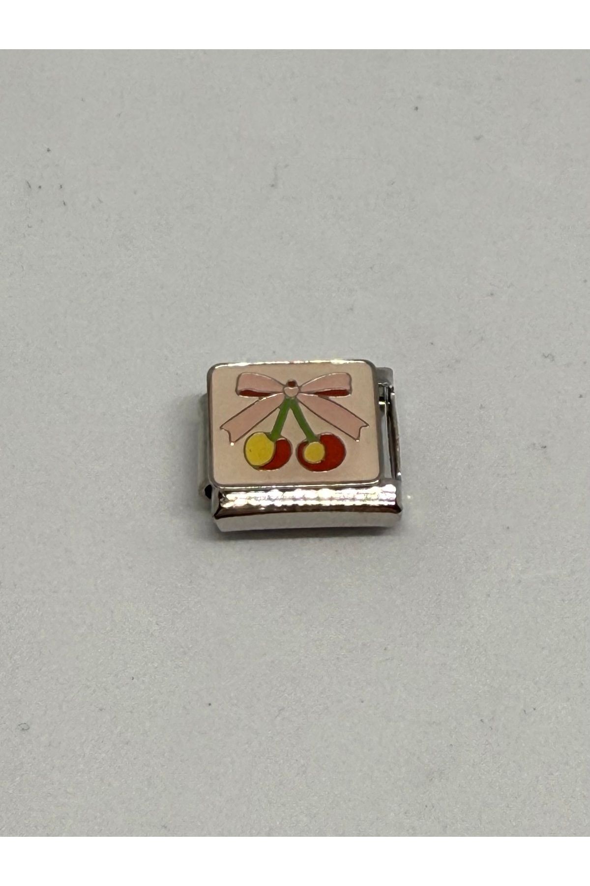Gulsah's Store Çelik silver pembe kiraz figürlü İtalyan bileklik charmı