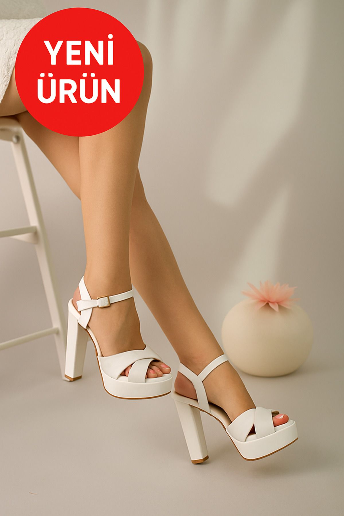 RİVONNA Beyaz Nikah Düğün Kadın Topuklu Platform Ayakkabı 13 Cm
