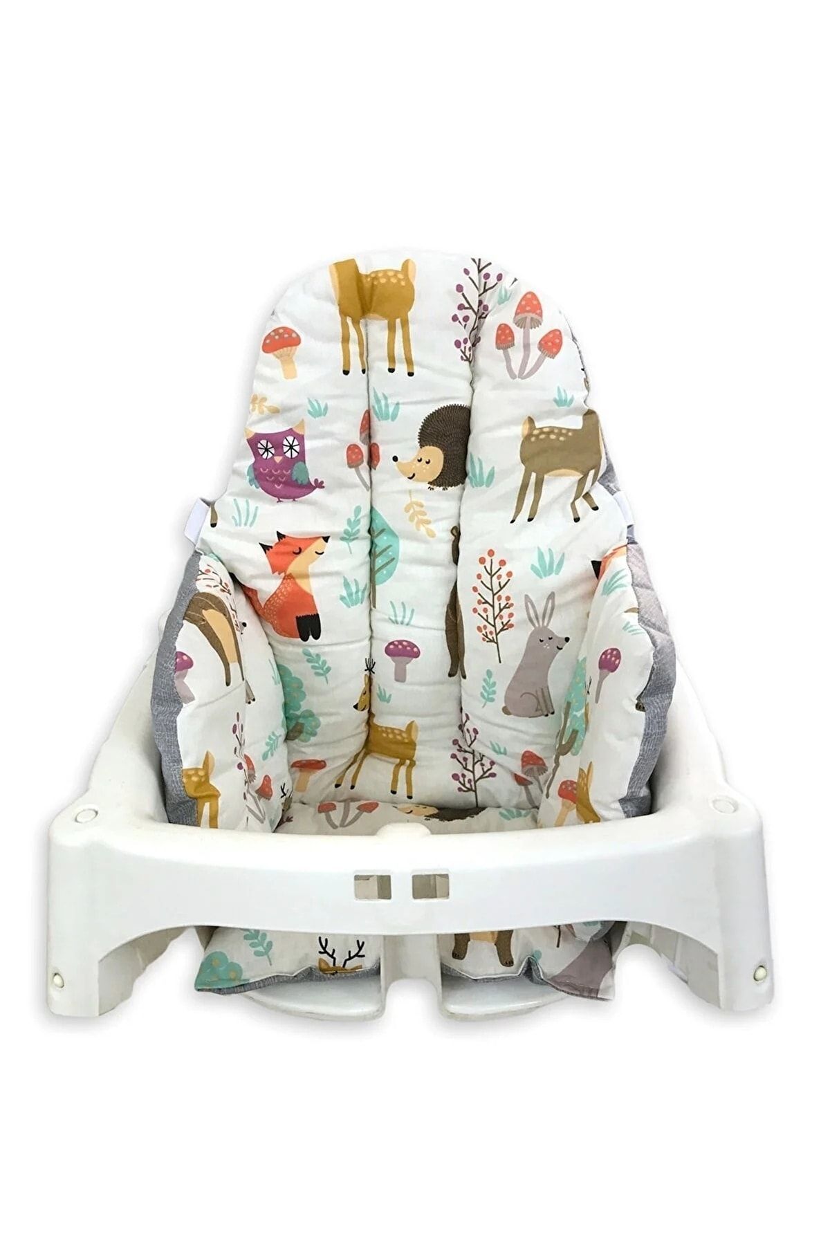 Bebek Özel Pamuklu Bebek Çocuk Mama Sandalyesi Minderi Doğa Hayvanlar Grili fotoğrafı 2 (önizleme)