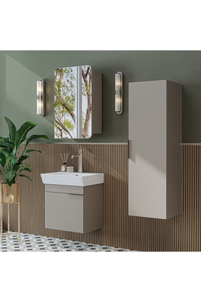ROOMART Likya Kapaklı Lavabolu 50 Cm Banyo Alt Dolabı + Üst Dolabı + Banyo Bo...