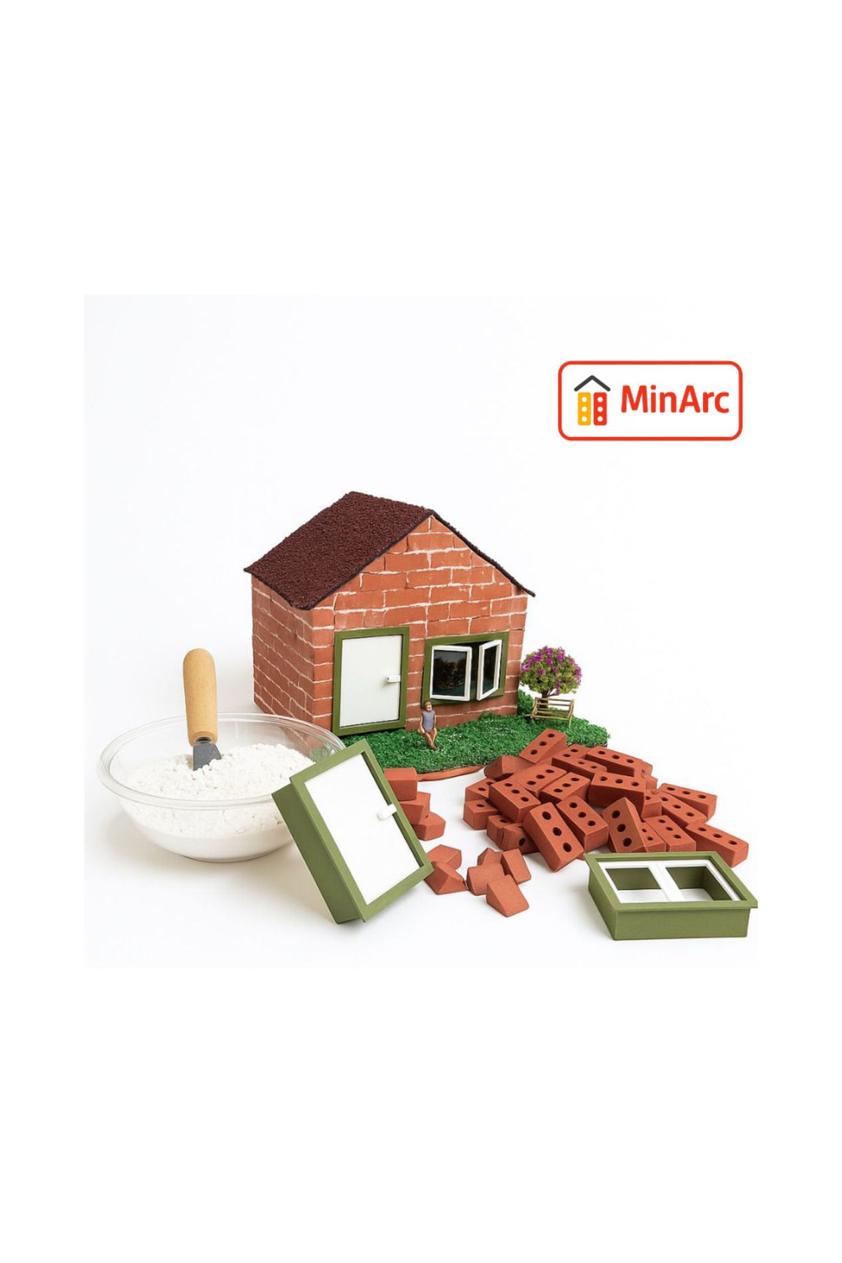 MinArc Minyatür Tuğlalı Maket Küçük Ev Seti – Gerçek Harçlı Minyatür İnşaat Kiti | DIY Kendin Yap Hobi Evi