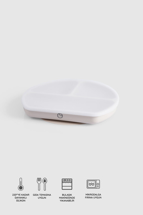 Little Gusto 3 Bölmeli Kapaklı Silikon Vakumlu Bej Mama Tabağı