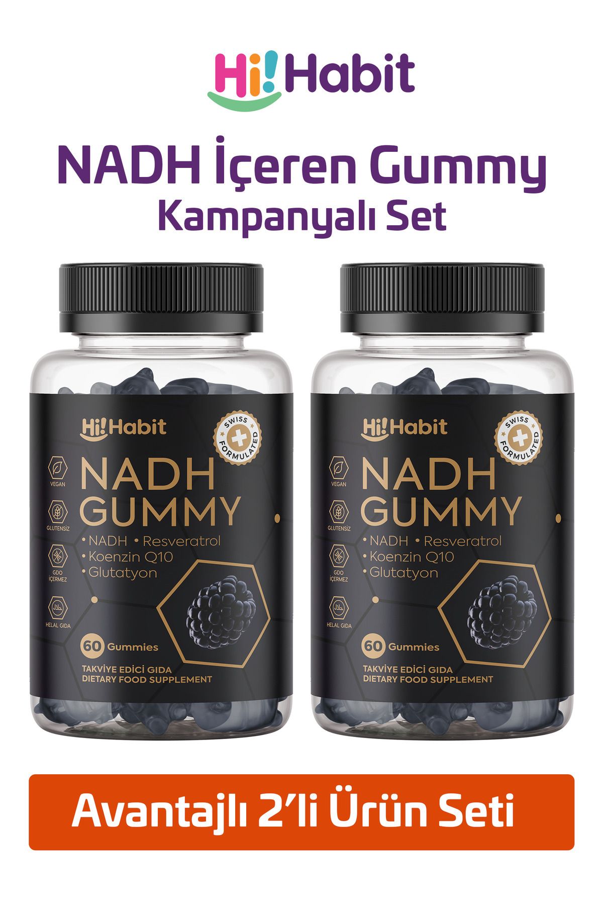 Hi Habit Nadh Gummy – Glutatyon, Koenzim Q10 Ve Resveratrol Içeren Vegan Takviye Gıda (60 GÜNLÜK)