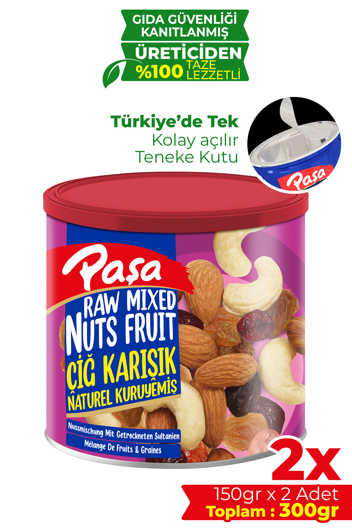 Paşa Kuruyemiş Çiğ Karışık Kuruyemiş Teneke Kutu 150 gr X 2 Adet (300 GR)
