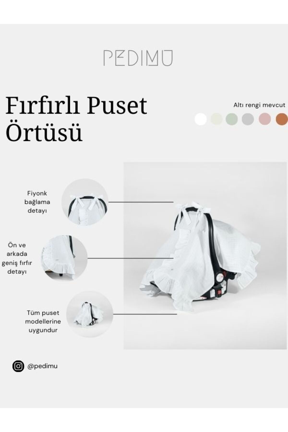 Pedimu Müslin Beyaz Renk Fırfır Detaylı Puset Örtüsü fotoğrafı 4 (önizleme)