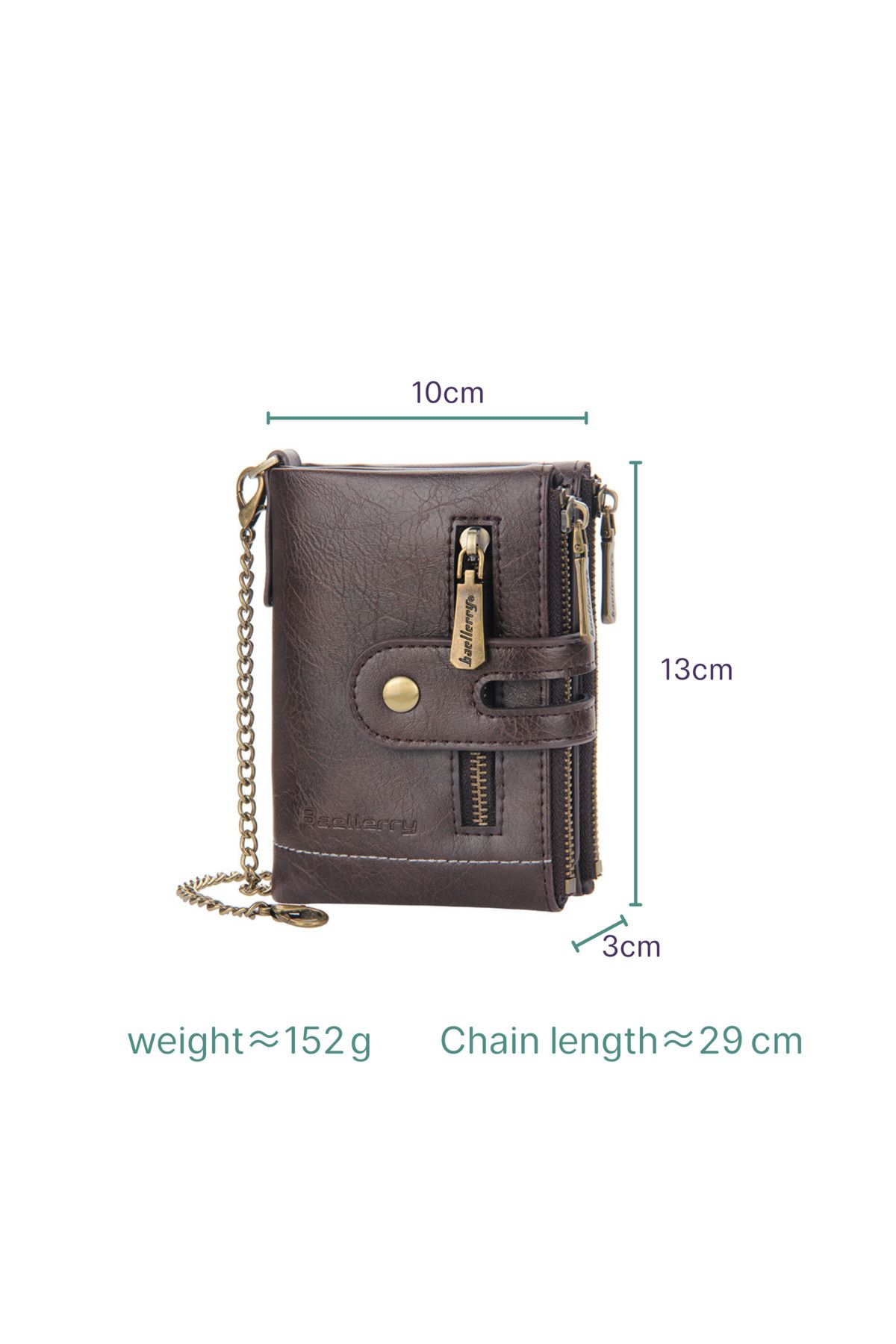 Generic-Classic Bifold Wallet with Double Zip and Chain - Hazelnut 5