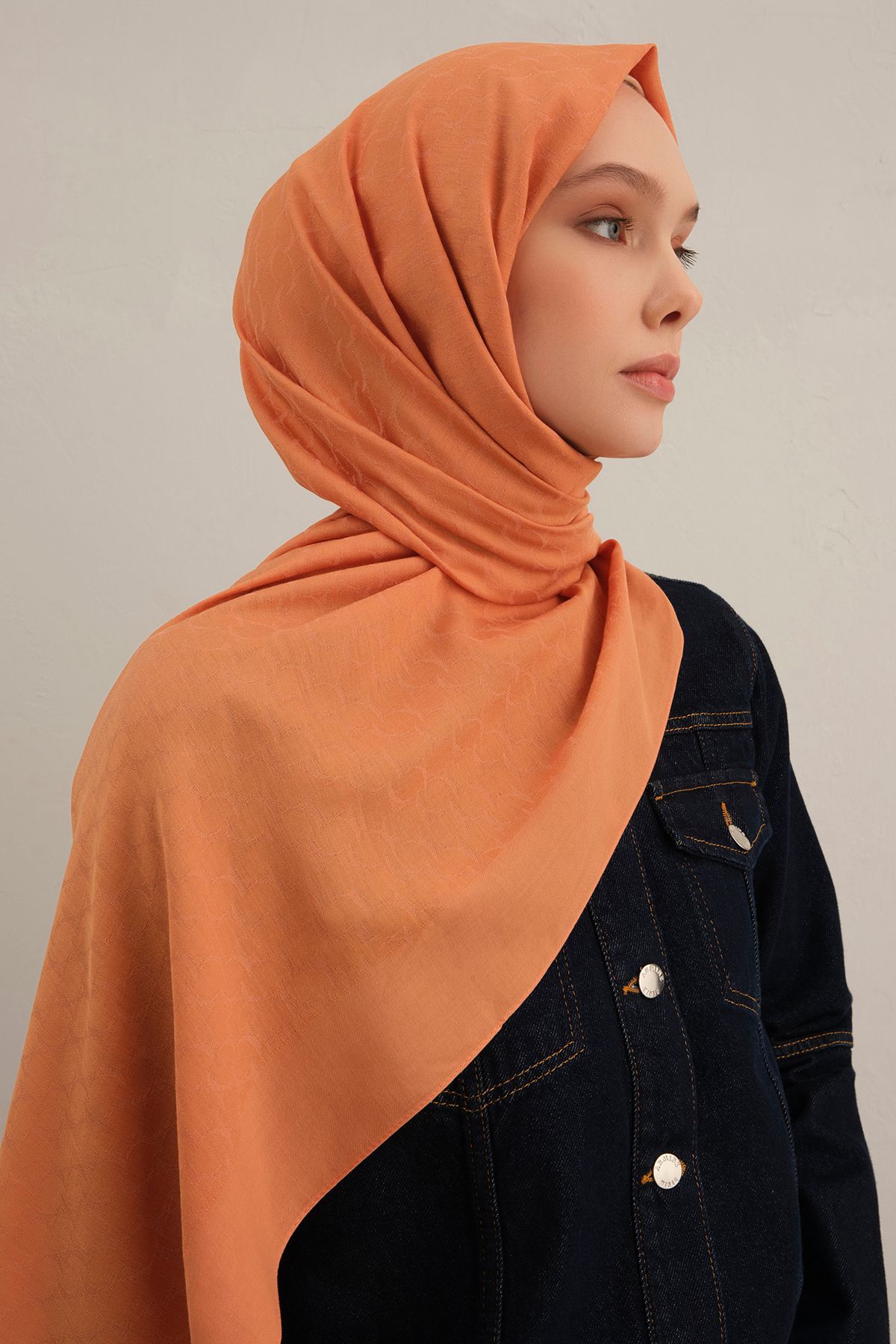 Armine Turuncu Link Desen Bambu Cotton Şal 72