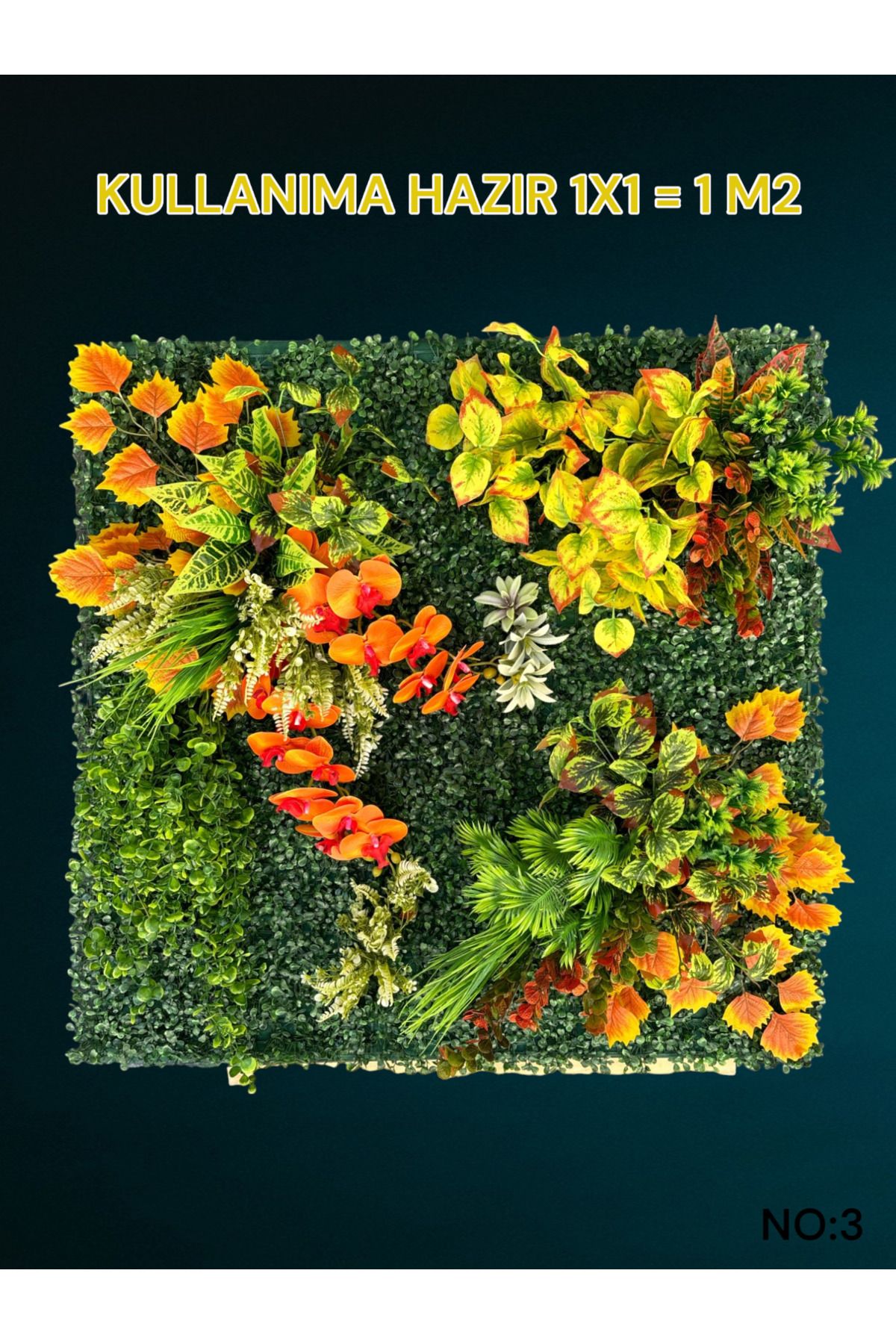 NAXAY 1 M2 Hazır Dikey Bahçe Duvar Dekorasyon Paneli Şimşir Panel Yapay Çiçek 1x1 Metre MODEL:3