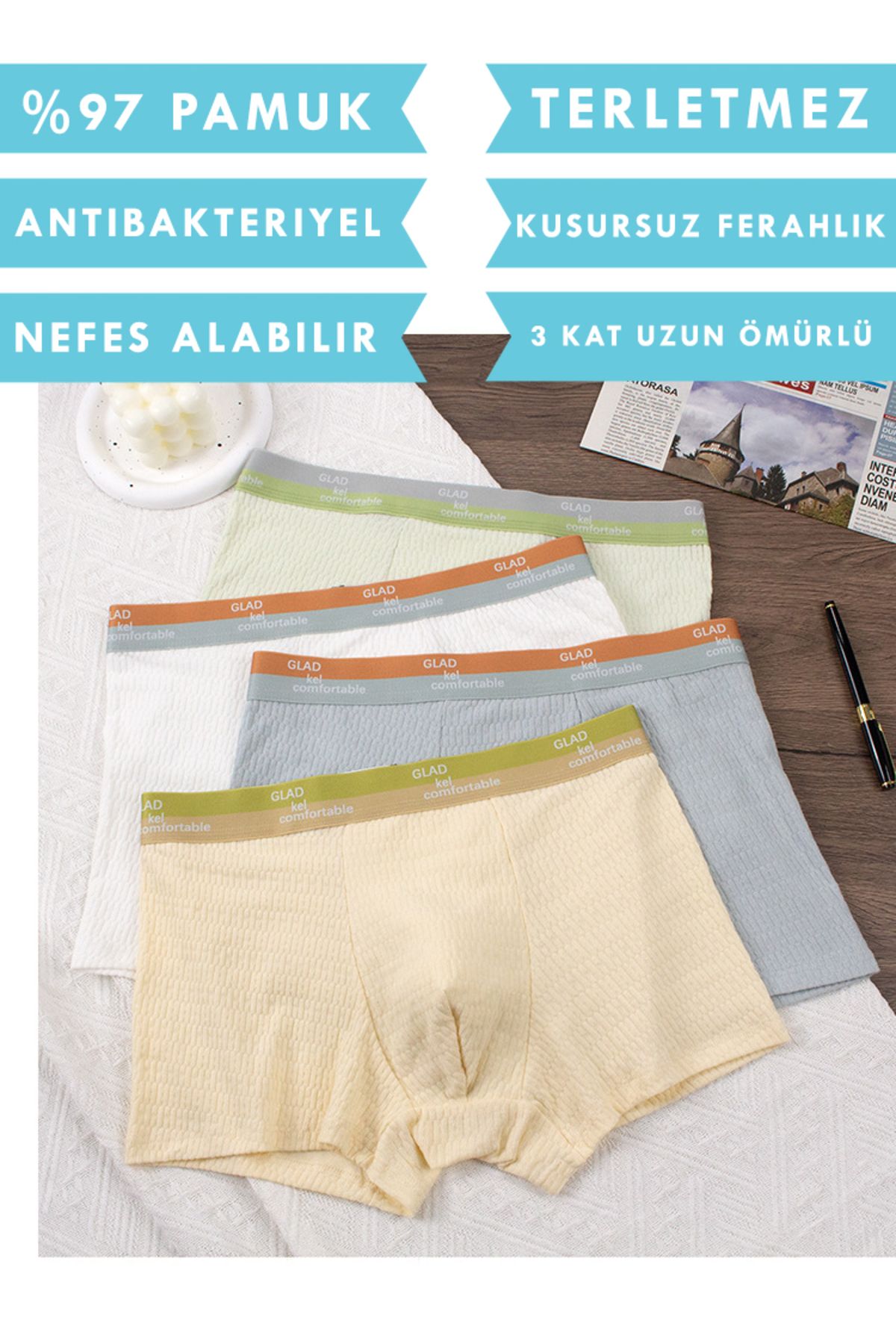 Beauty Collection 4'lü Erkek Boxer Glad and Comfortable Terletmez Nefes Alabilen %95 Pamuk Trend Bambu Boxer