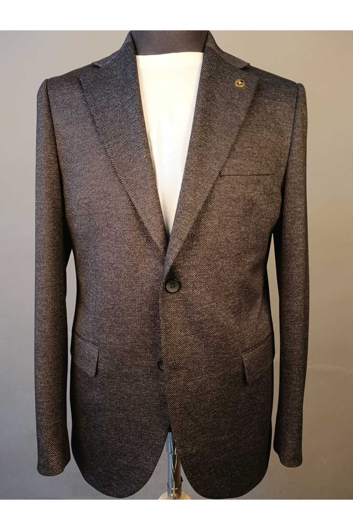 Ted Davıd Siyah Diyagonal Desen Blazer Ceket