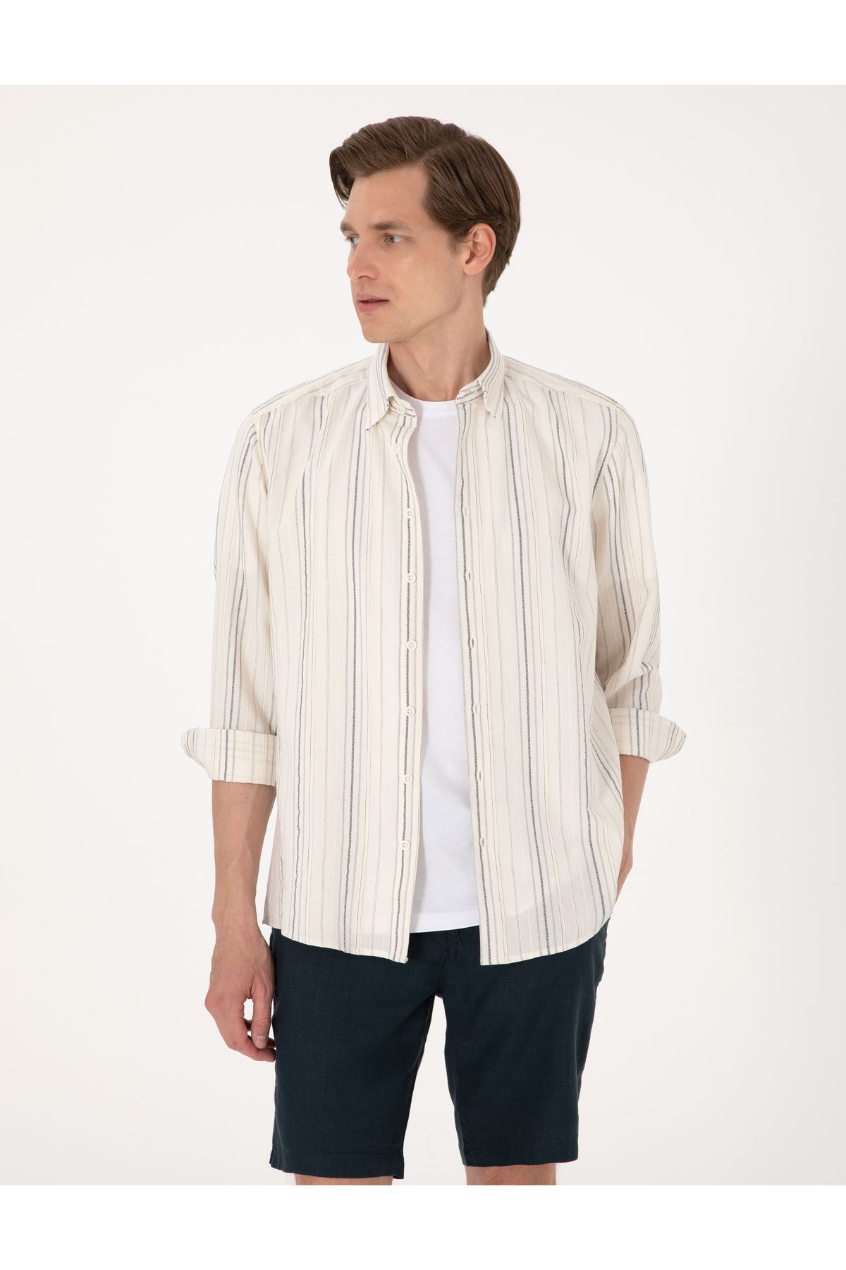 Pierre Cardin Lacivert Regular Fit Uzun Kollu Gömlek 50307170-VR033