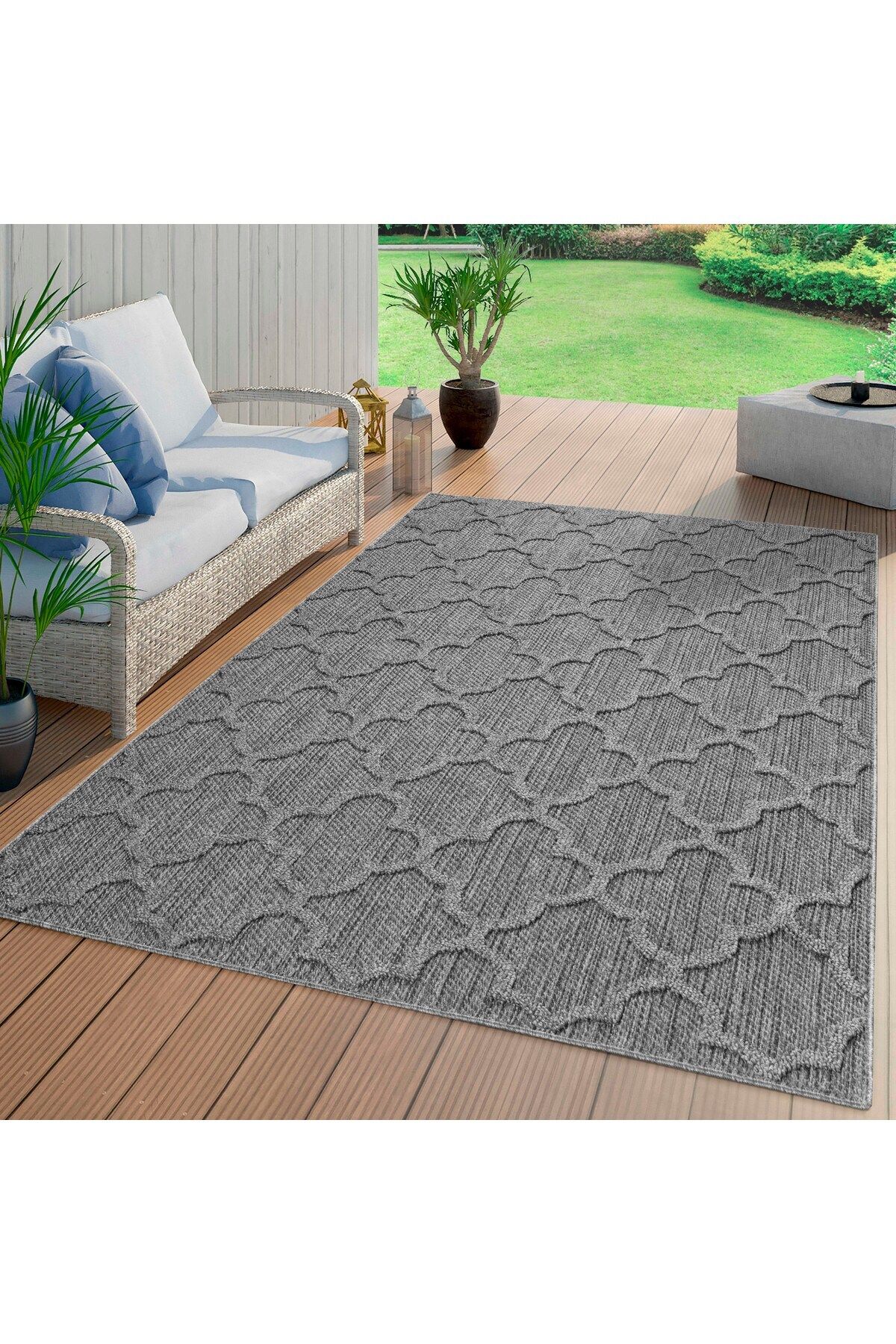 Enva Home Geometrik Çizgiler Modern Tasarımlar Iskandinav Dokuma Taban Iç Ve Dış Mekan Ince Halı Gri