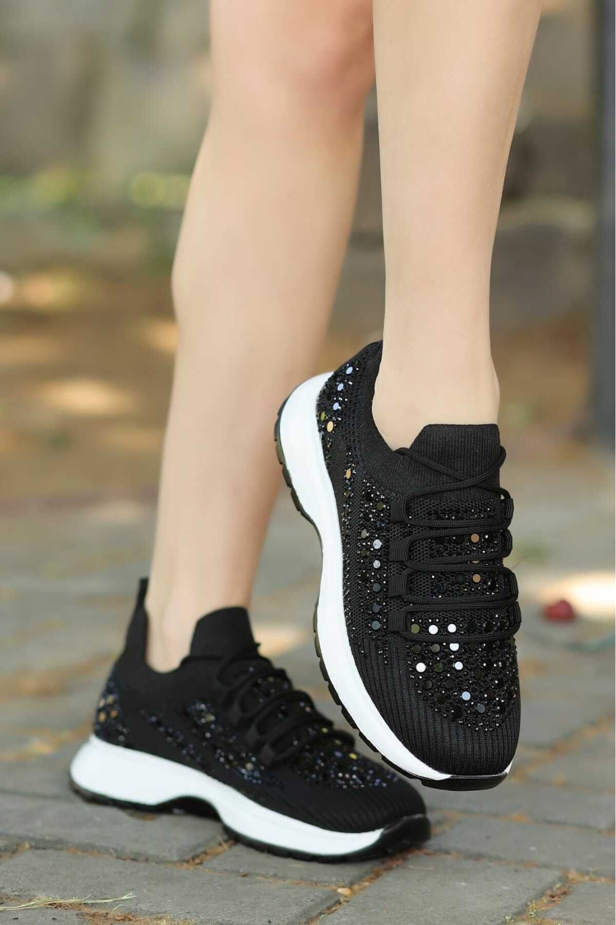 LEYDİ SHOES LYON SİYAH TRİKO SPOR