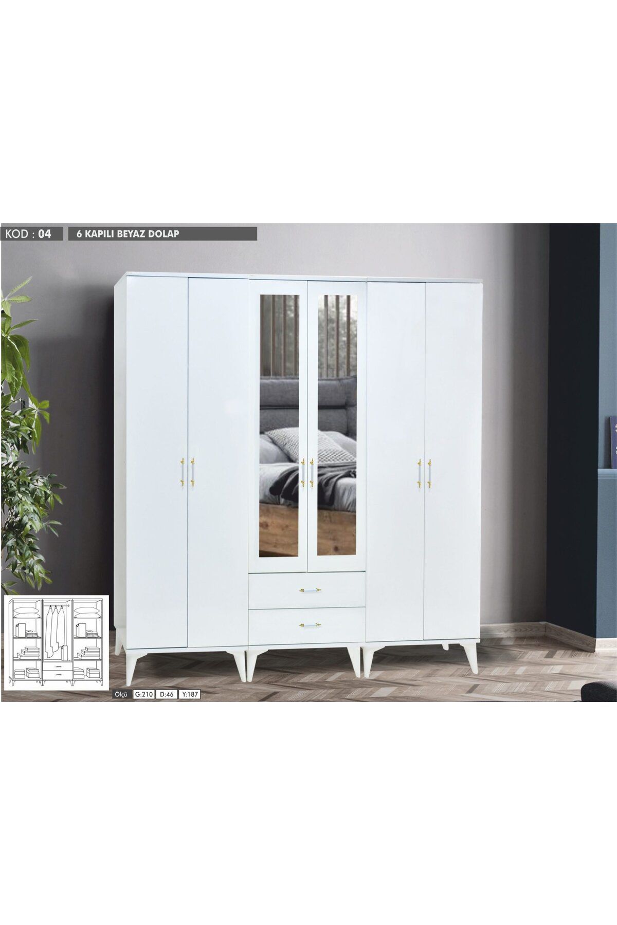 Yuvaset Home 6 KAPILI BEYAZ DOLAP