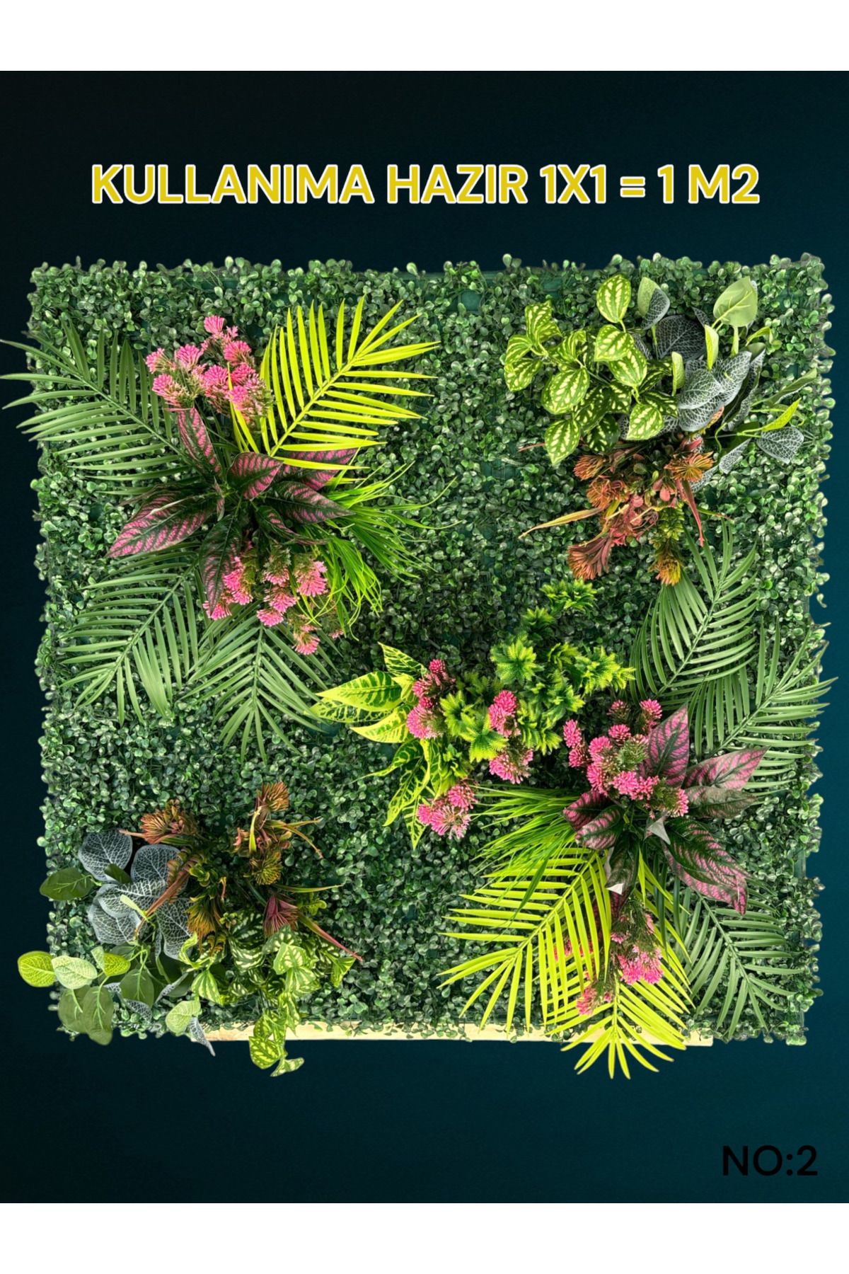 NAXAY 1 M2 Hazır Dikey Bahçe Duvar Dekorasyon Paneli Şimşir Panel Yapay Çiçek 1x1 Metre MODEL:2