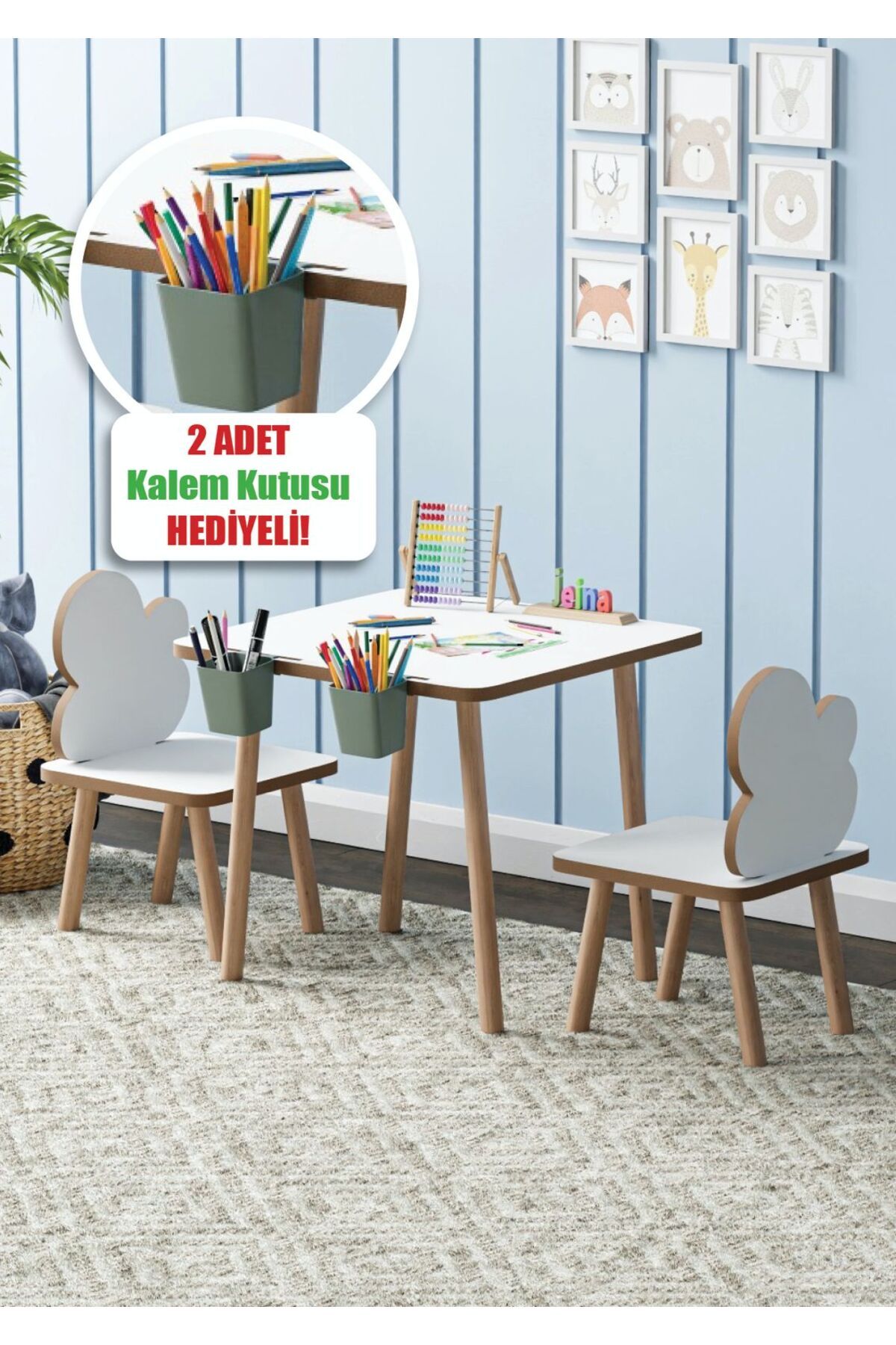 Jeina Yaz Sil Yüzey 1 Adet Çocuk Aktivite ve OyunMasası 2 Adet Kalemlik Hazneli 2 Adet Bulut Sandalye