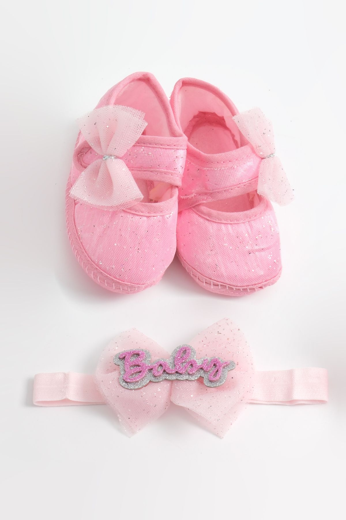 lilico Pembe Baby Simli Fiyonk Detay Bandanalı Yenidoğan Patik