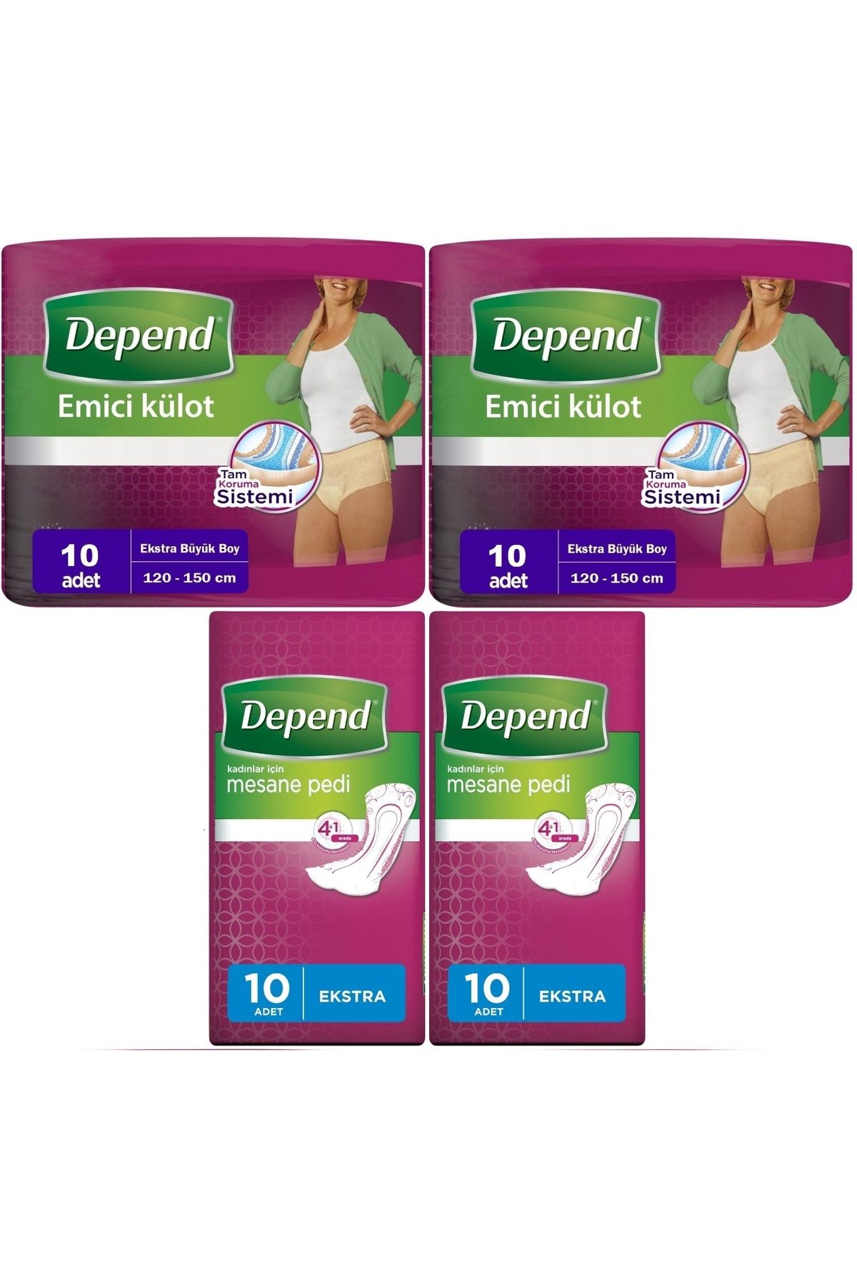 Depend Emici Külot Lohusa Pedi XL - Kadın (10 Adet)+Mesane Pedi Kadın Ekstra (10 Lu) 4 Lü Set