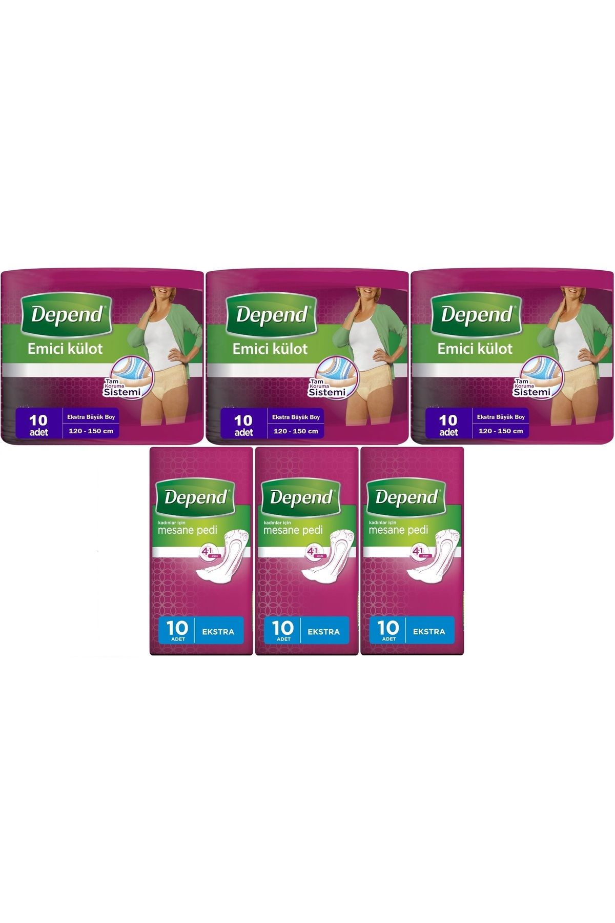 Depend Emici Külot Lohusa Pedi XL - Kadın (10 Adet)+Mesane Pedi Kadın Ekstra (10 Lu) 6 Lı Set