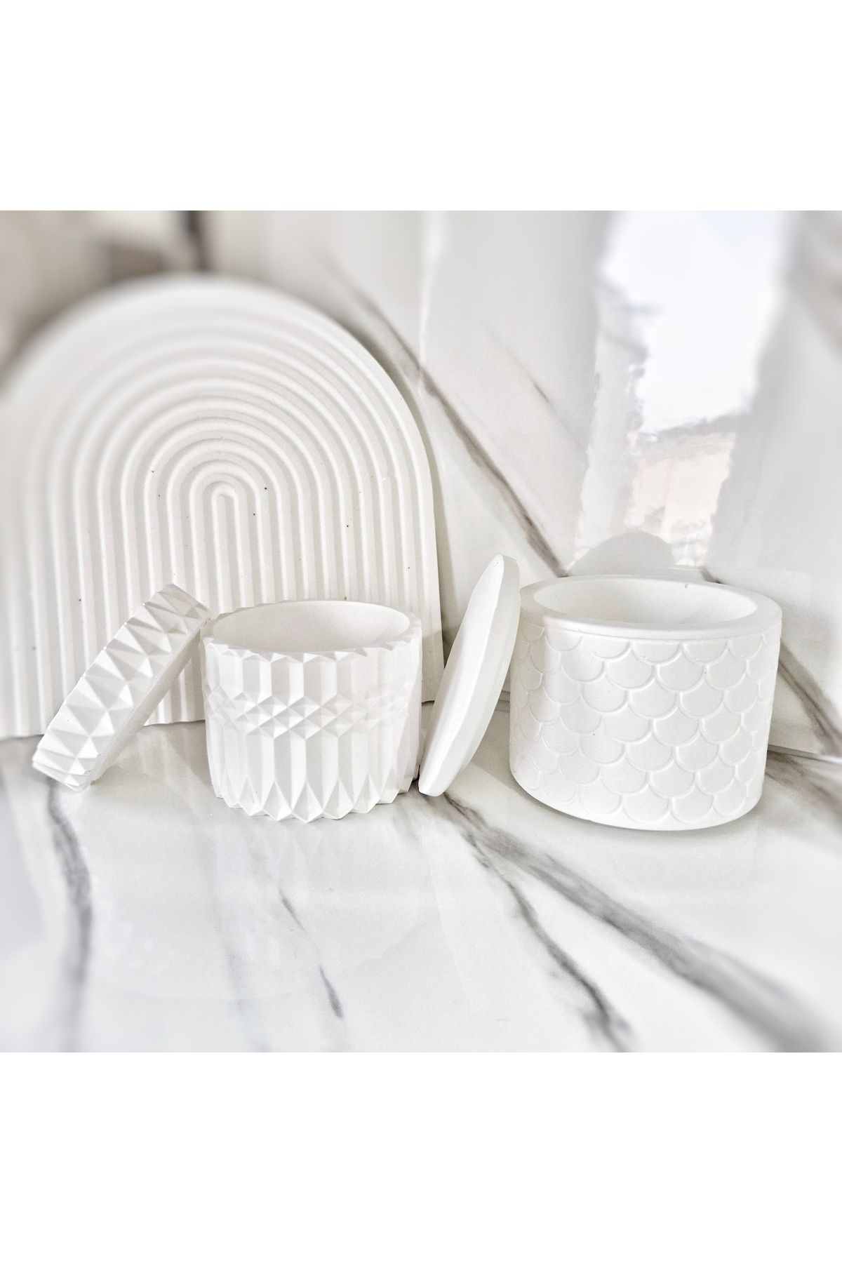 Pegubabycollection Lux Home 2 li Balık Sırtı Desenli Yuvarlak Vazo