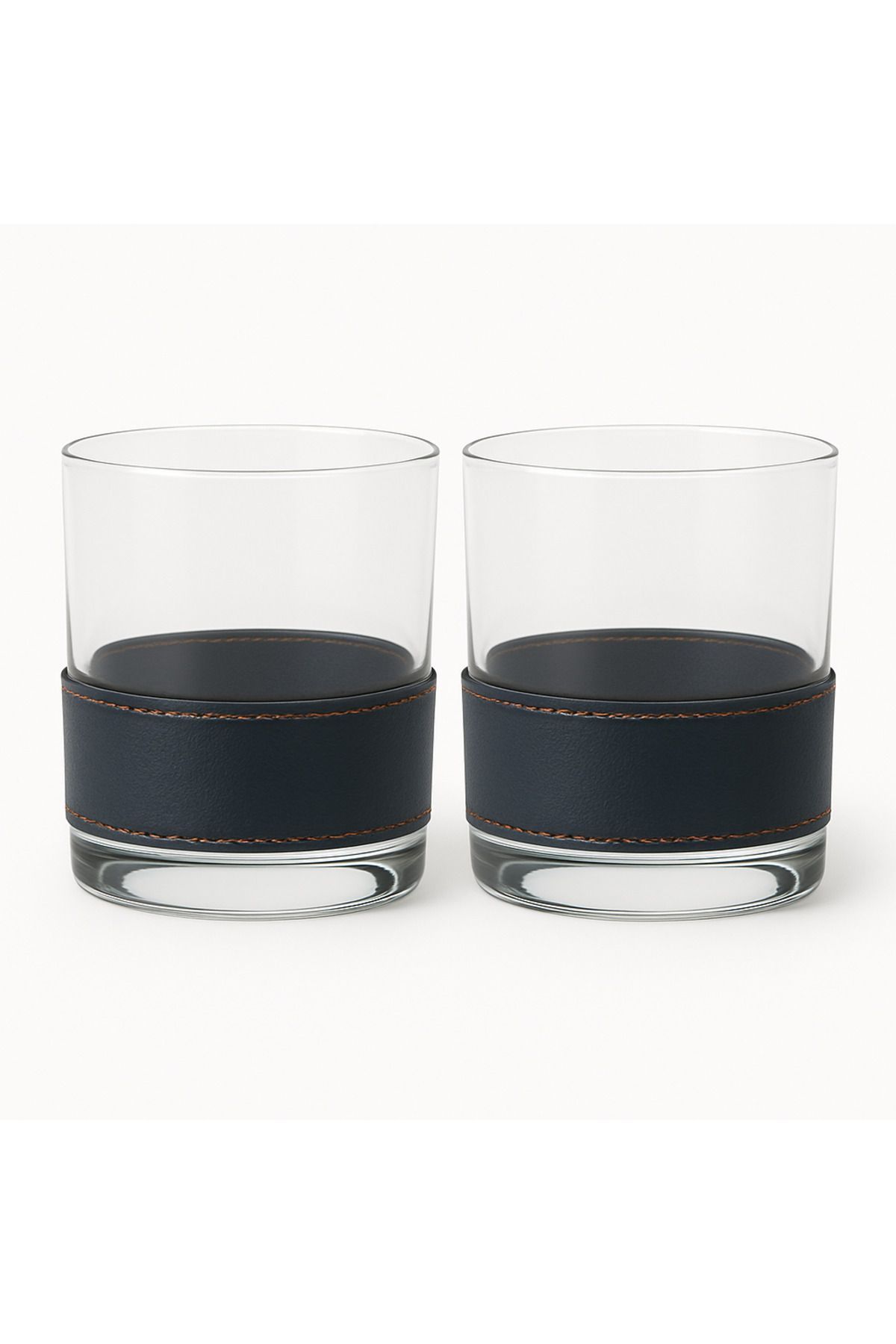 THE IVY CONCEPT STORE THE NOBLE RUN SERİSİ CAM LACİVERT DERİ YÜZEY 2'Lİ VİSKİ BARDAĞI
