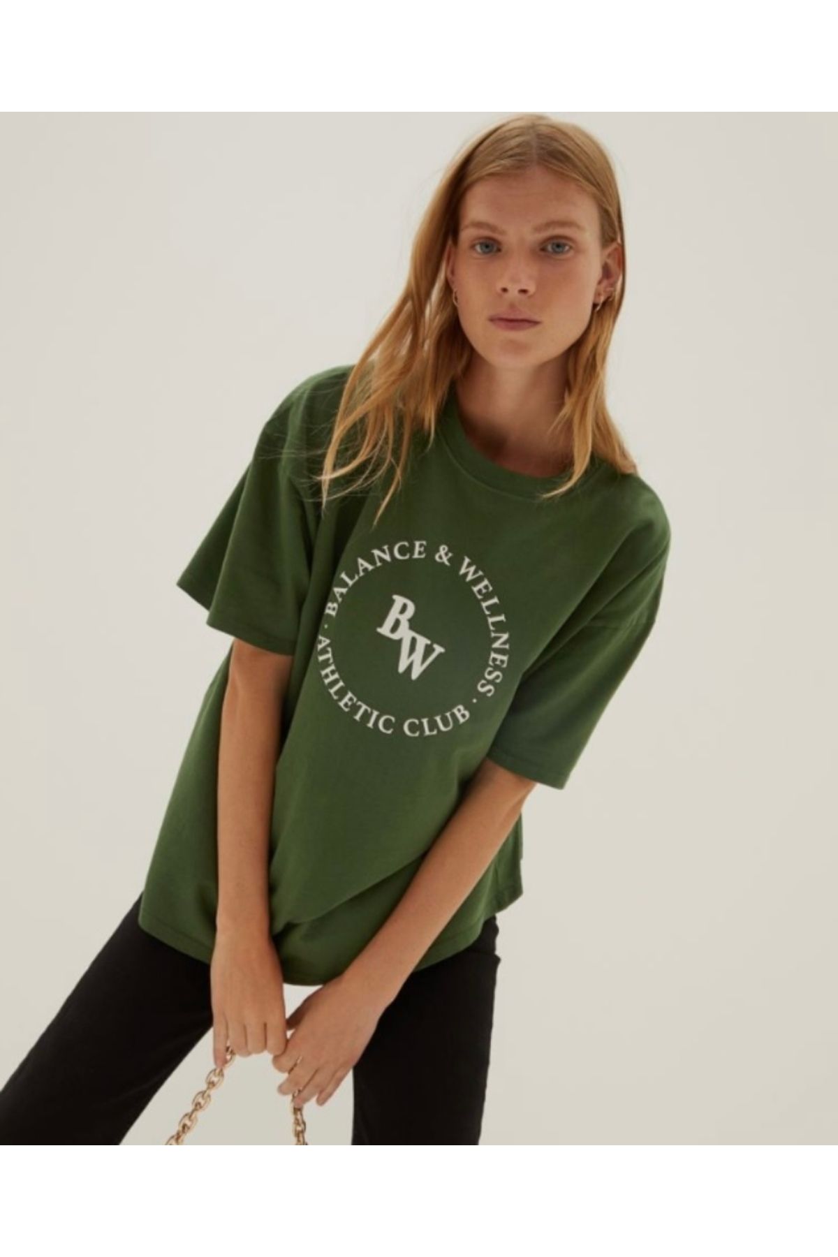 SADE Yeşil önü baskılı oversize T-shirt