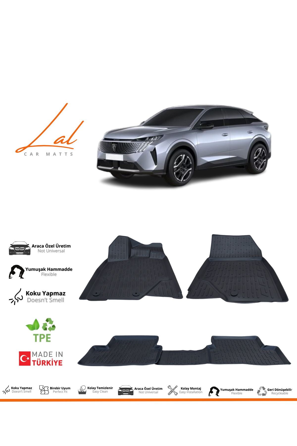 Lal Peugeot 3008 Hybird 3D Havuzlu Paspas (2024 ve sonrası uyumlu)
