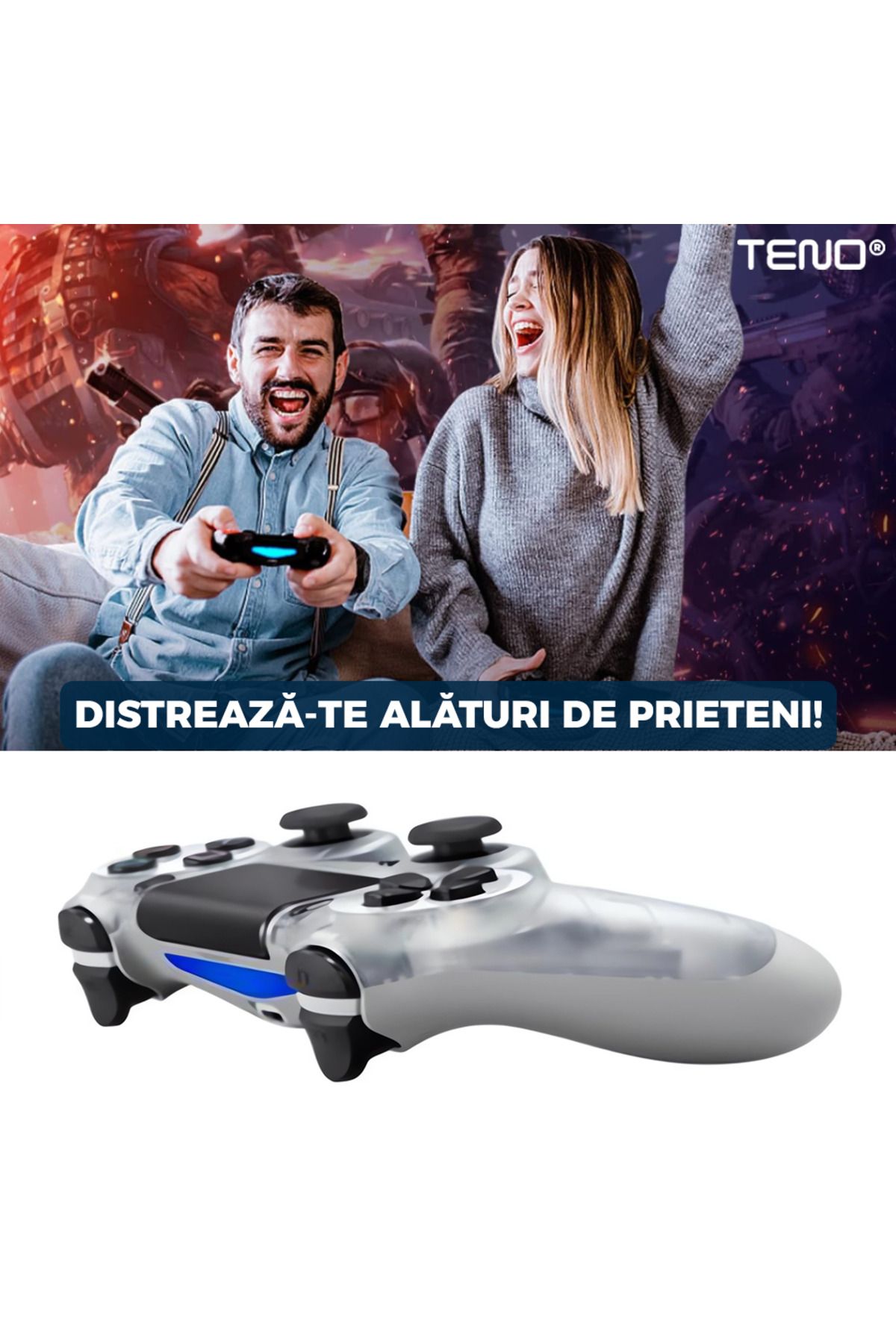 Teno-DoubleShock Teno® Wireless Controller, compatible with PS4, analog joysticks, transparent 7