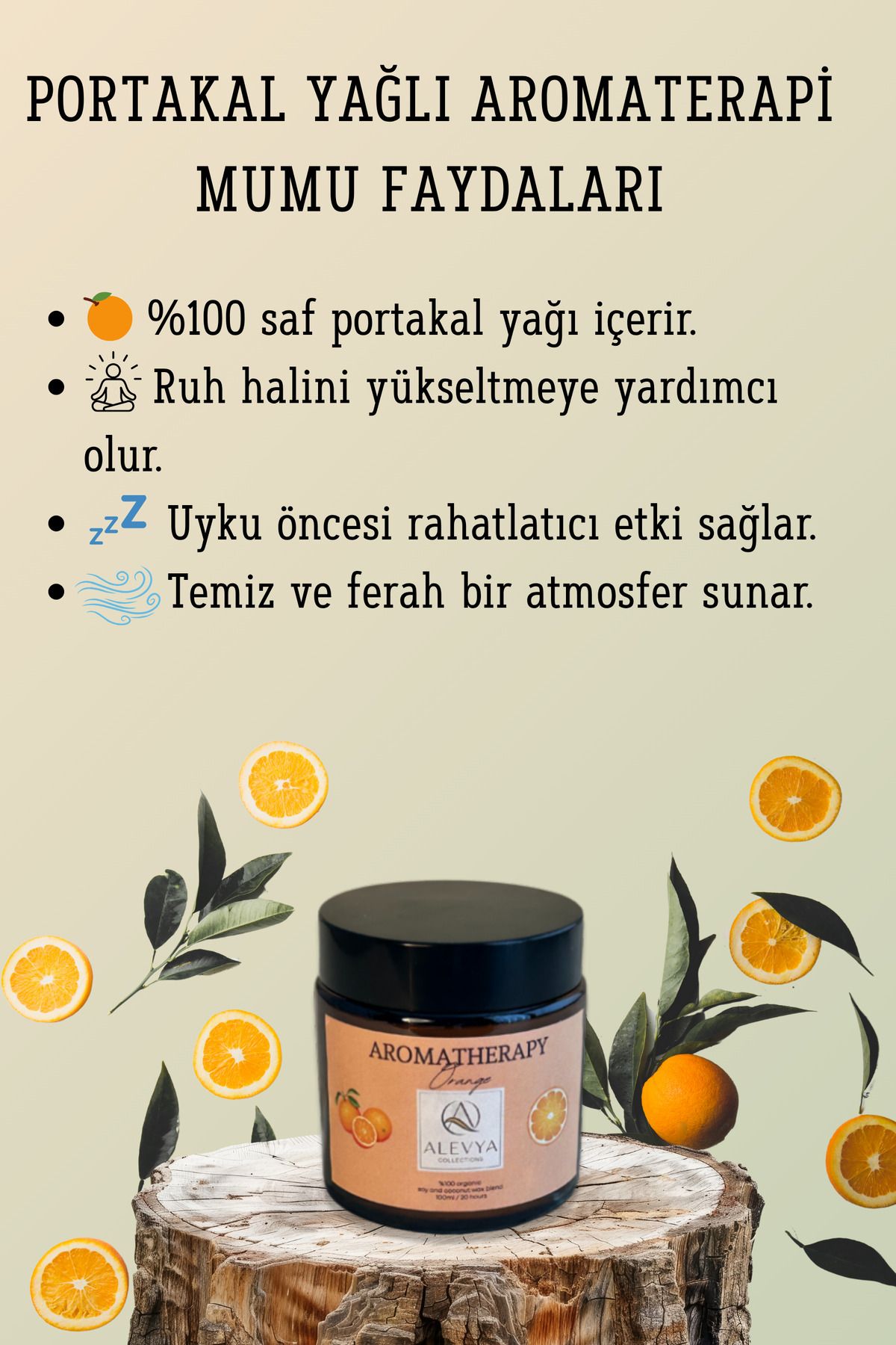 Alevya Collections %100 Doğal Portakal Yağlı Aromaterapi Mumu / QR kodlu Meditasyon Playlist /Premium Soya- Coconut Wax