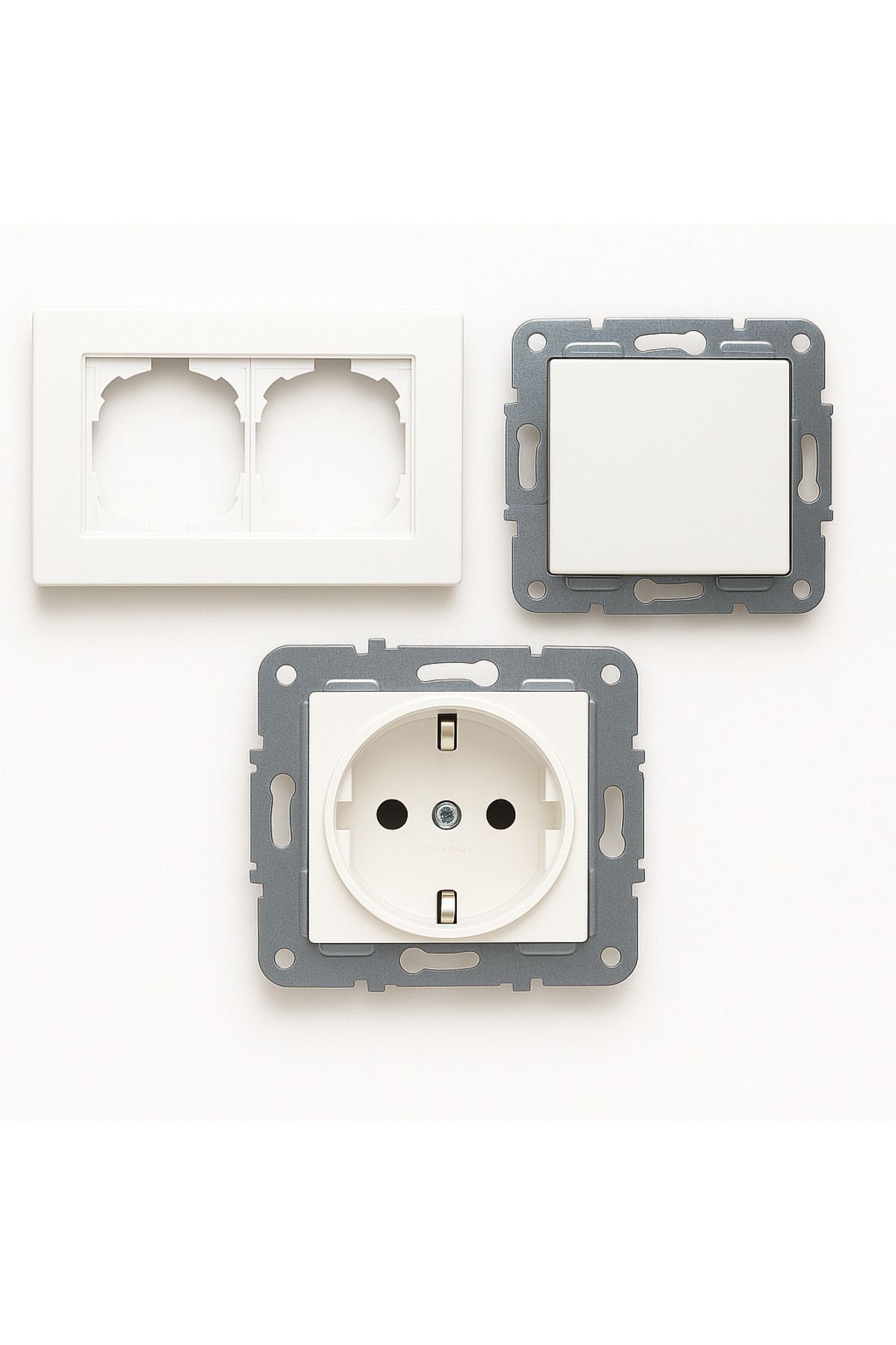 Ledarmy-Karen Series White Key Switch and Grounded Socket Set Compatible with 2-Piece Frame 2
