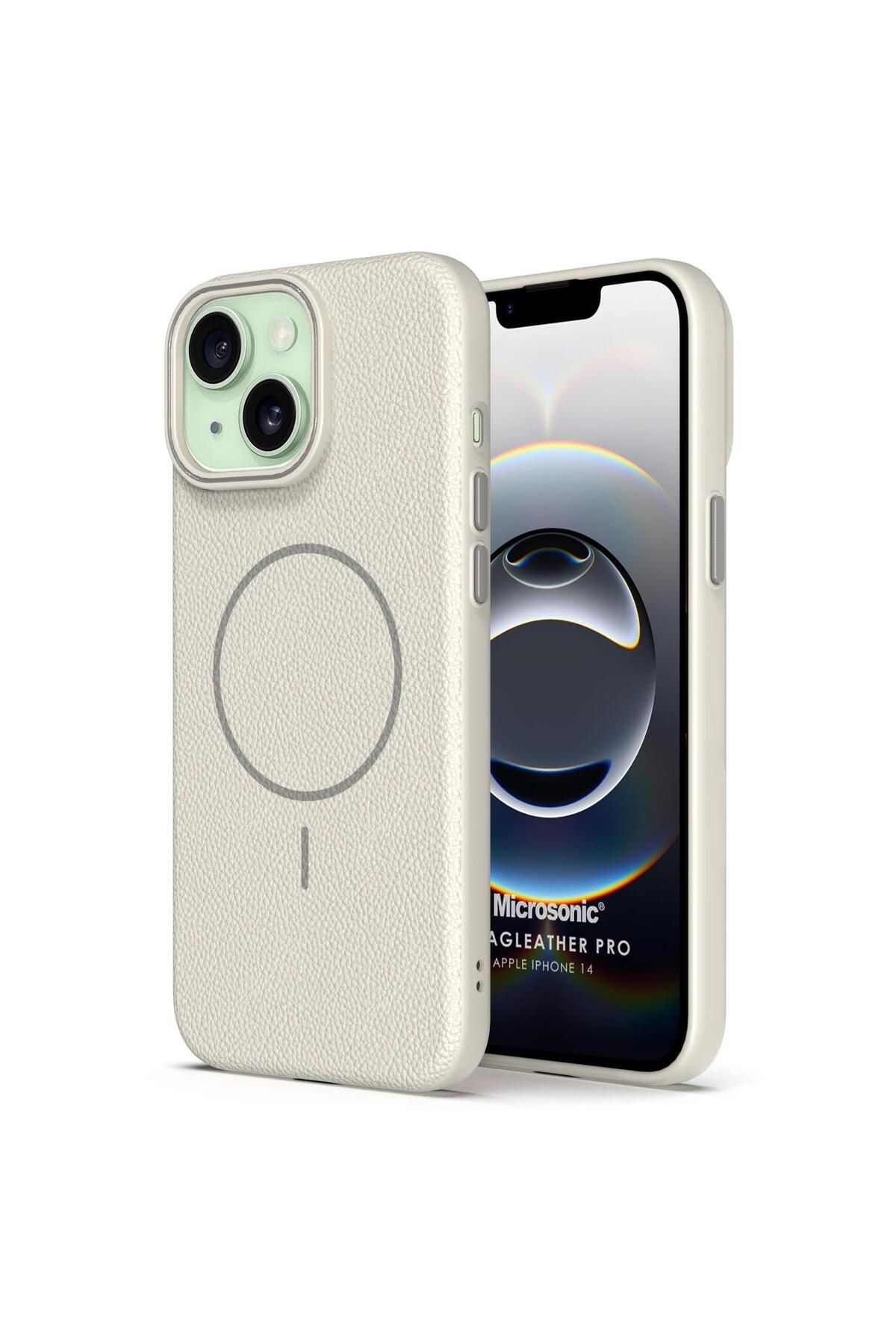 Microsonic Apple iPhone 14 Kılıf MagLeather Pro Bej