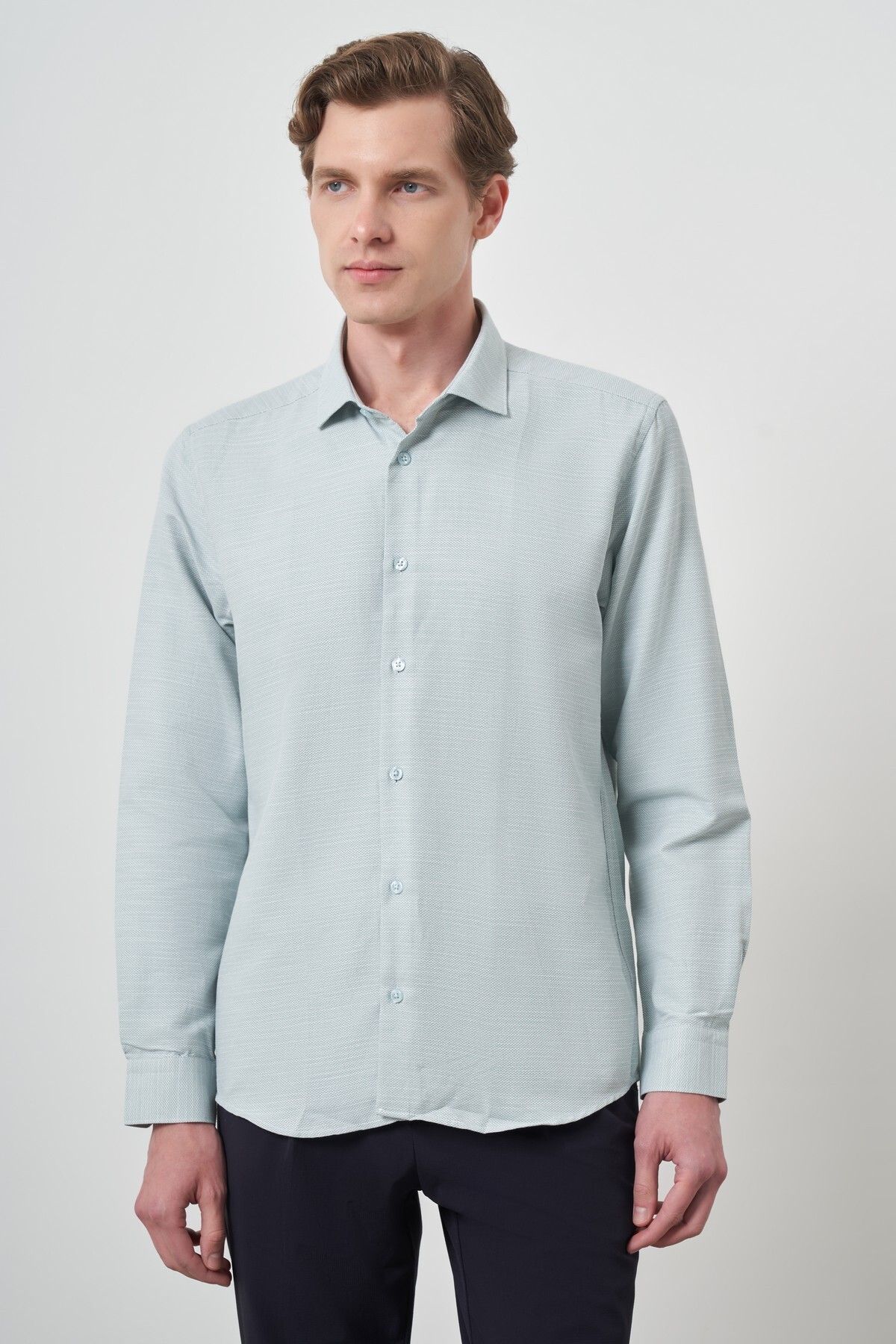 Morven Erkek Yeşil Slim Fit İtalyan Yaka Gömlek