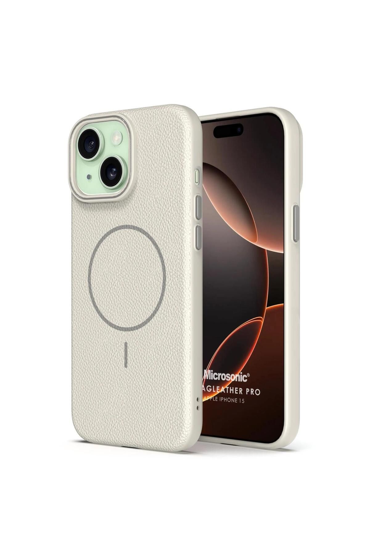 Microsonic Apple iPhone 15 Kılıf MagLeather Pro Bej