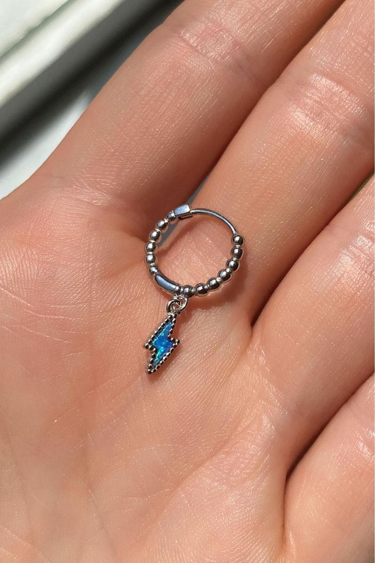 Spossy Silver Jewelry Tekli, Şimşek Opal Taşlı Piercing Küpe