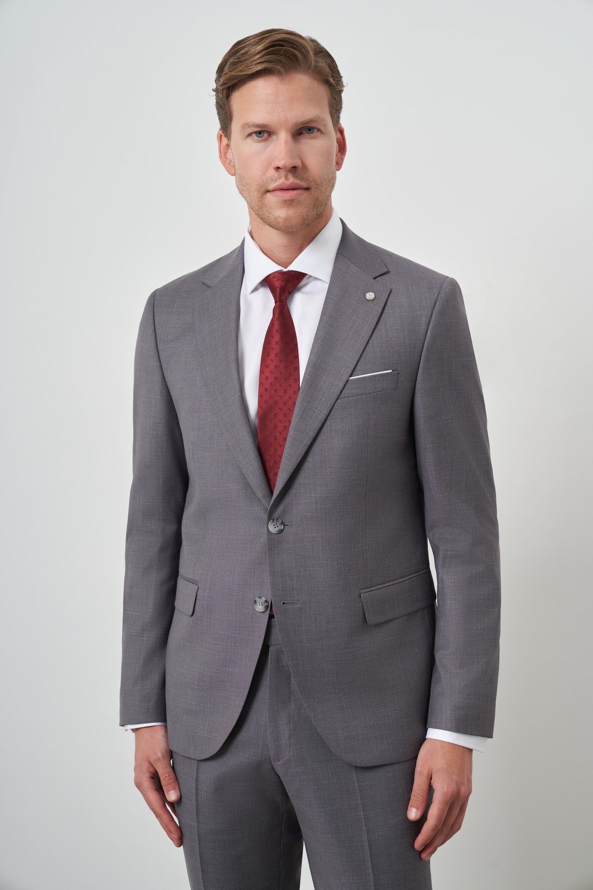 Morven Erkek Gri Poliviskon Slim Fit Mono Yaka Takım Elbise