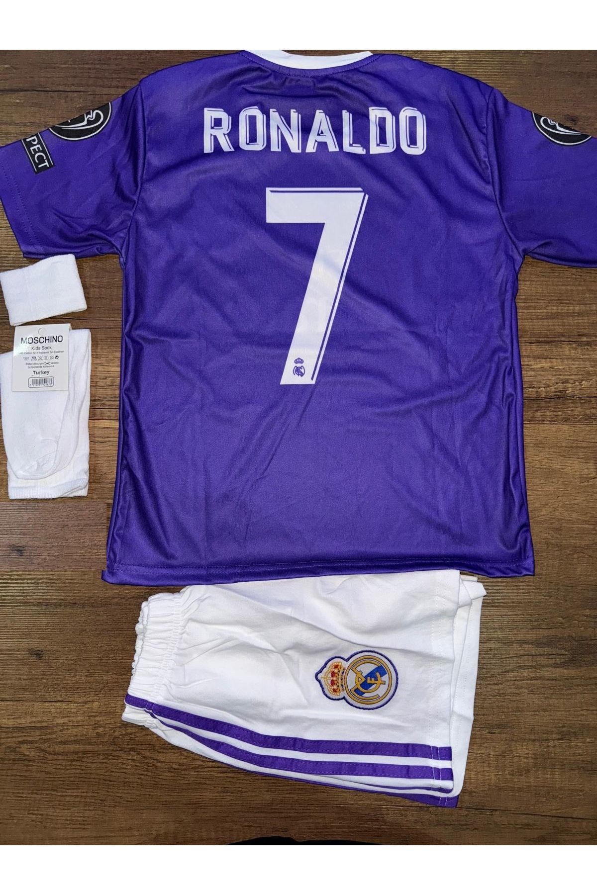 LUNA SPOR Real.Madid.Ronaldo 2017 Mor Cardif Şampiyonlar Ligi Çocuk Forması 4.Lü Set